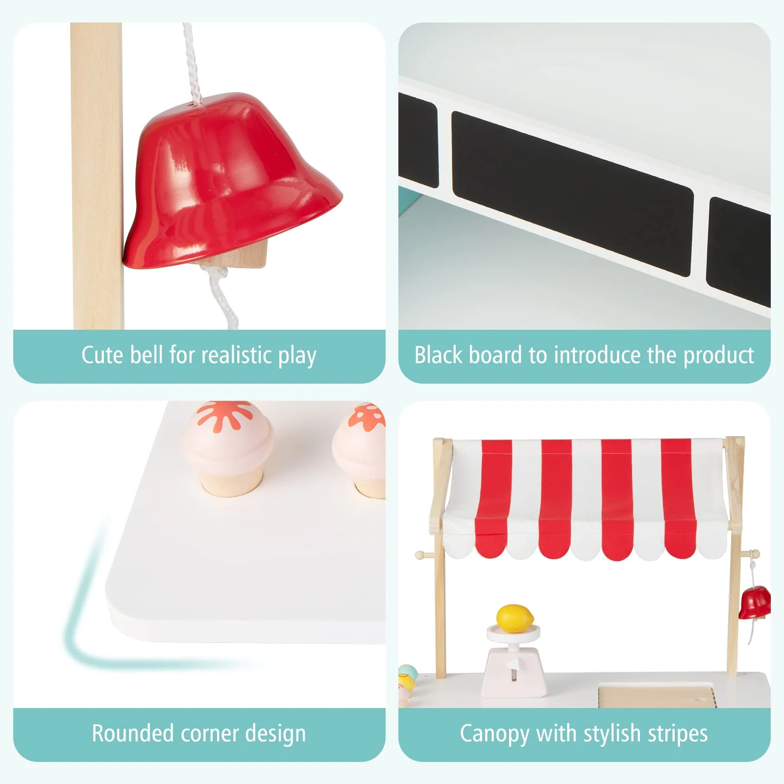 Kids Wooden Ice Cream Cart with Chalkboard & Storage - Image 8