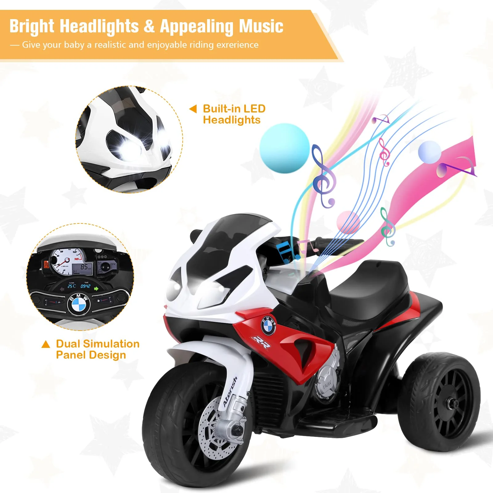HONEY JOY Electric Ride on Motorcycle Licensed BMW 6V Battery Powered Toy - Image 4