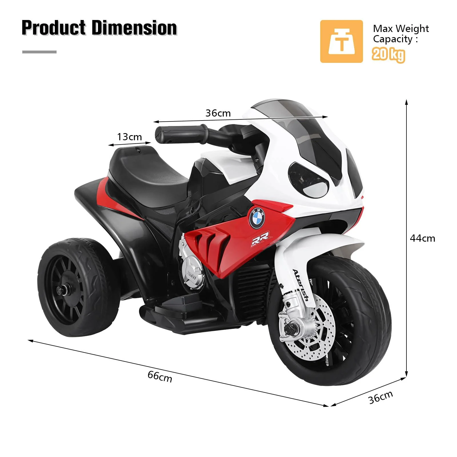 HONEY JOY Electric Ride on Motorcycle Licensed BMW 6V Battery Powered Toy - Image 5