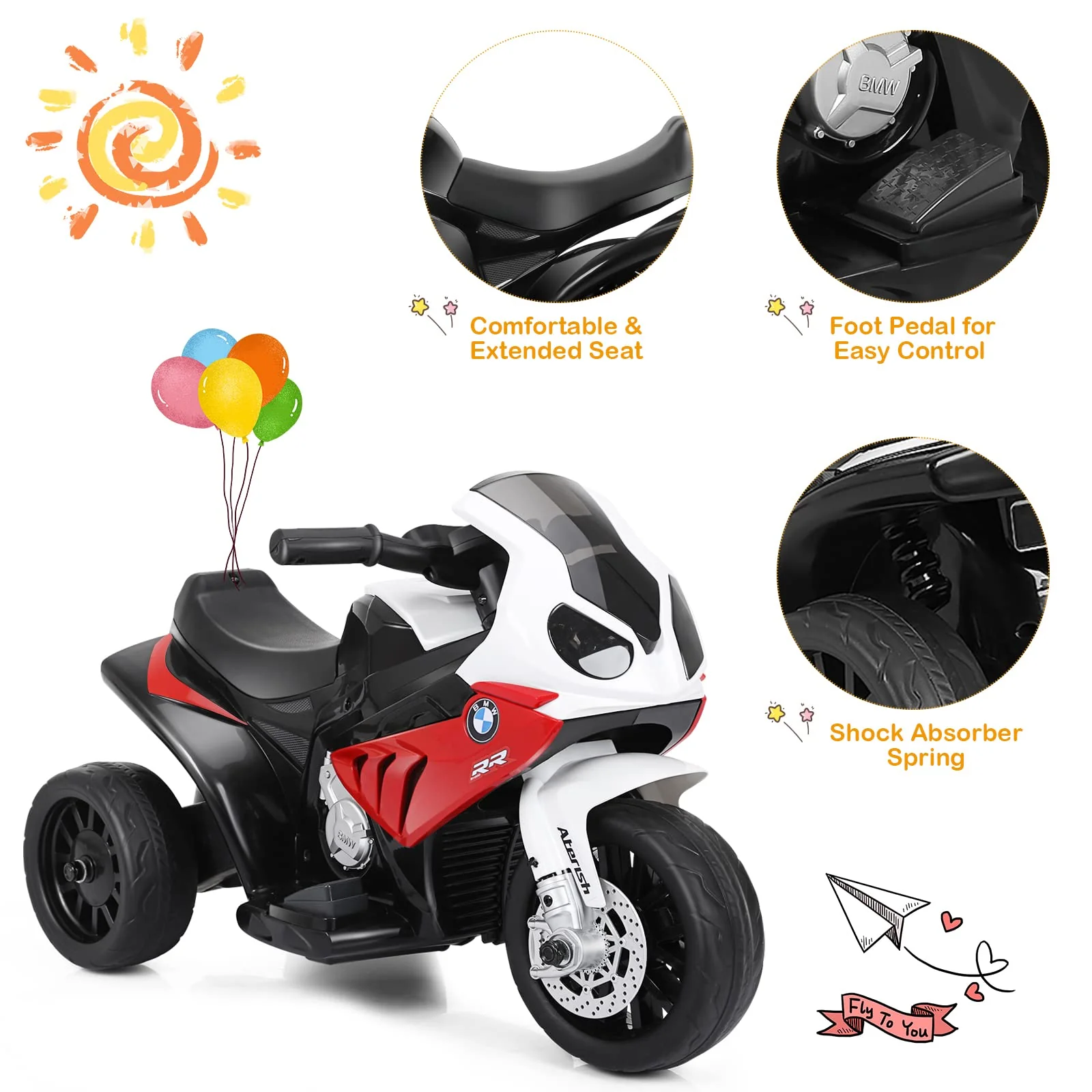 HONEY JOY Electric Ride on Motorcycle Licensed BMW 6V Battery Powered Toy - Image 6