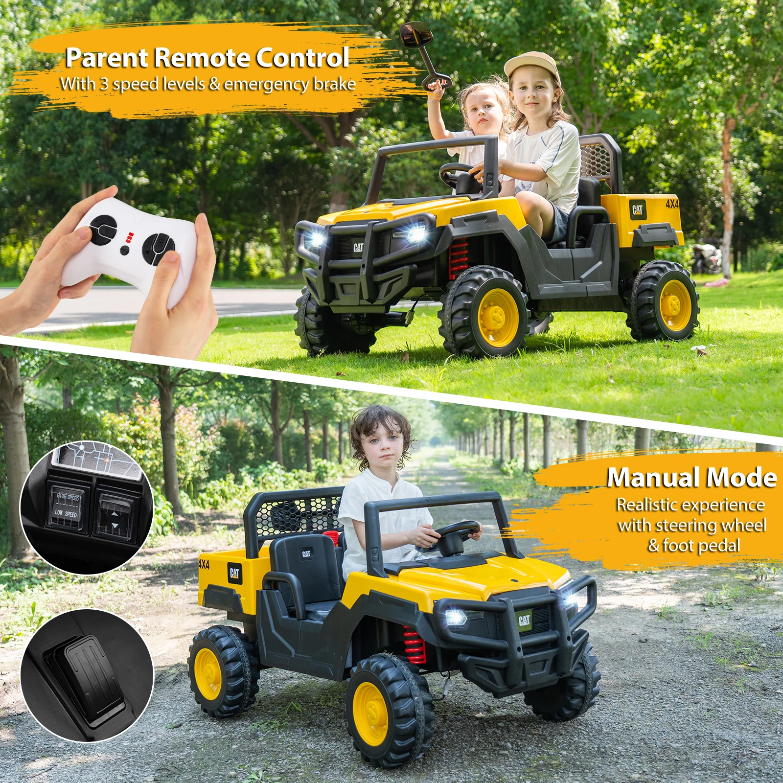 Licensed Caterpillar Ride On 4WD Dump Truck, 24V 2-Seater Kids Car Electric Vehicle - Image 9