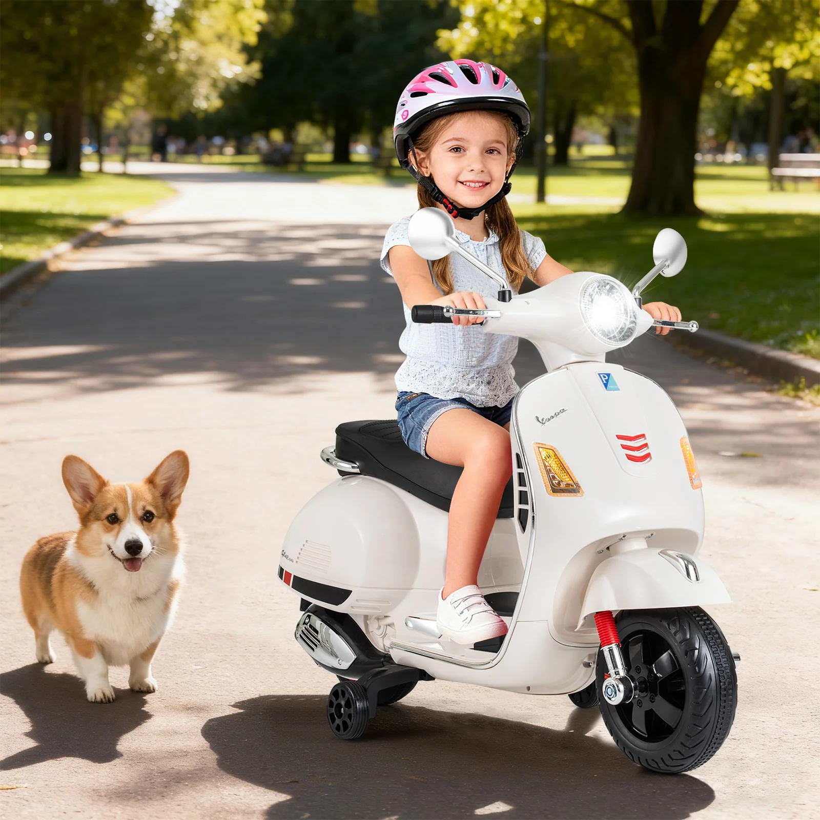 Licensed VESPA 12V Kids Electric Motorcycle with Dual Motors - Image 2