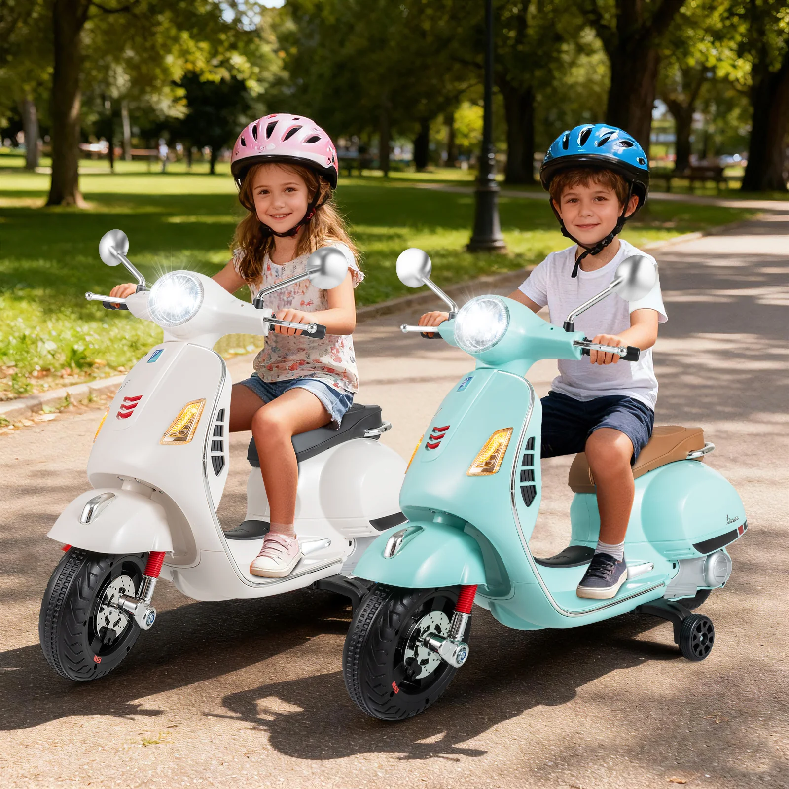 Licensed VESPA 12V Kids Electric Motorcycle with Dual Motors - Image 4
