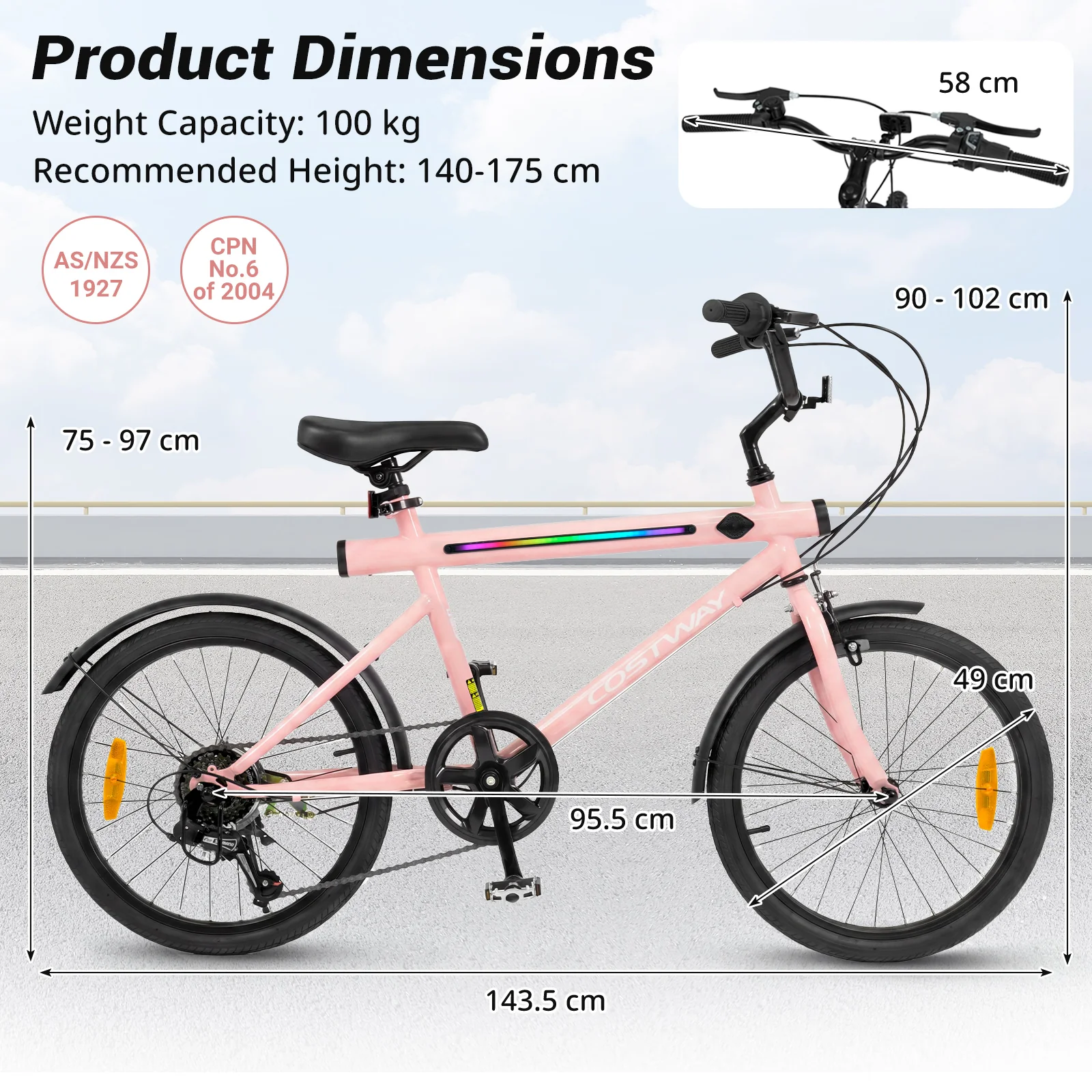 Lighted Cycling Bike with Adjustable Handlebar and Seat - Image 9