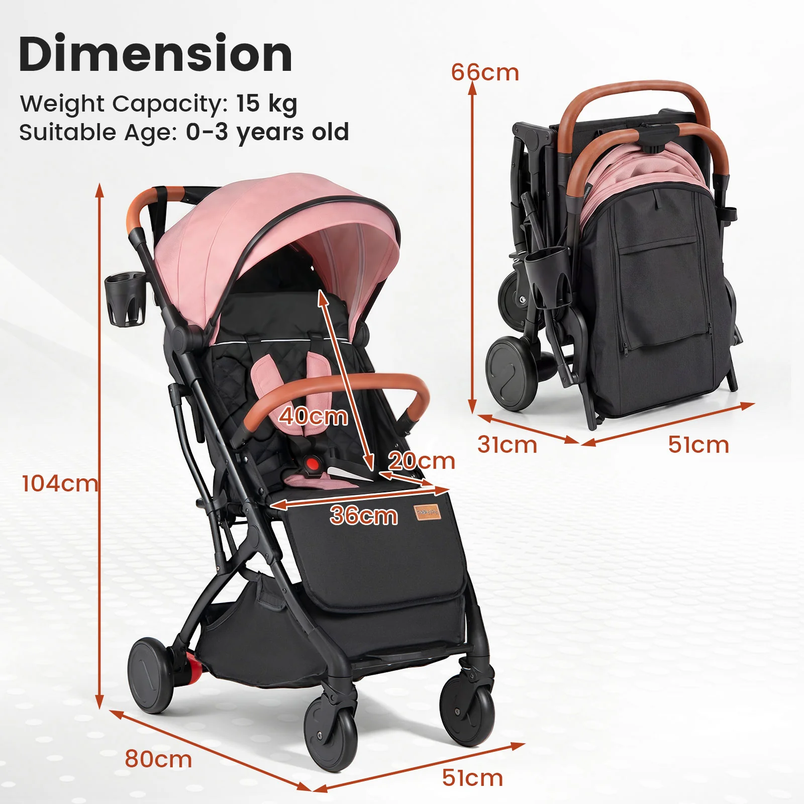 Lightweight Baby Stroller with Adjustable Backrest and Footmuff - Image 3