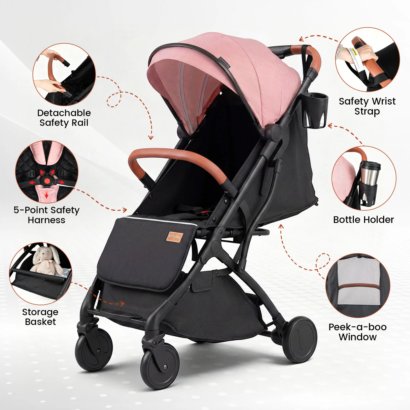 Lightweight Baby Stroller with Adjustable Backrest and Footmuff - Image 6