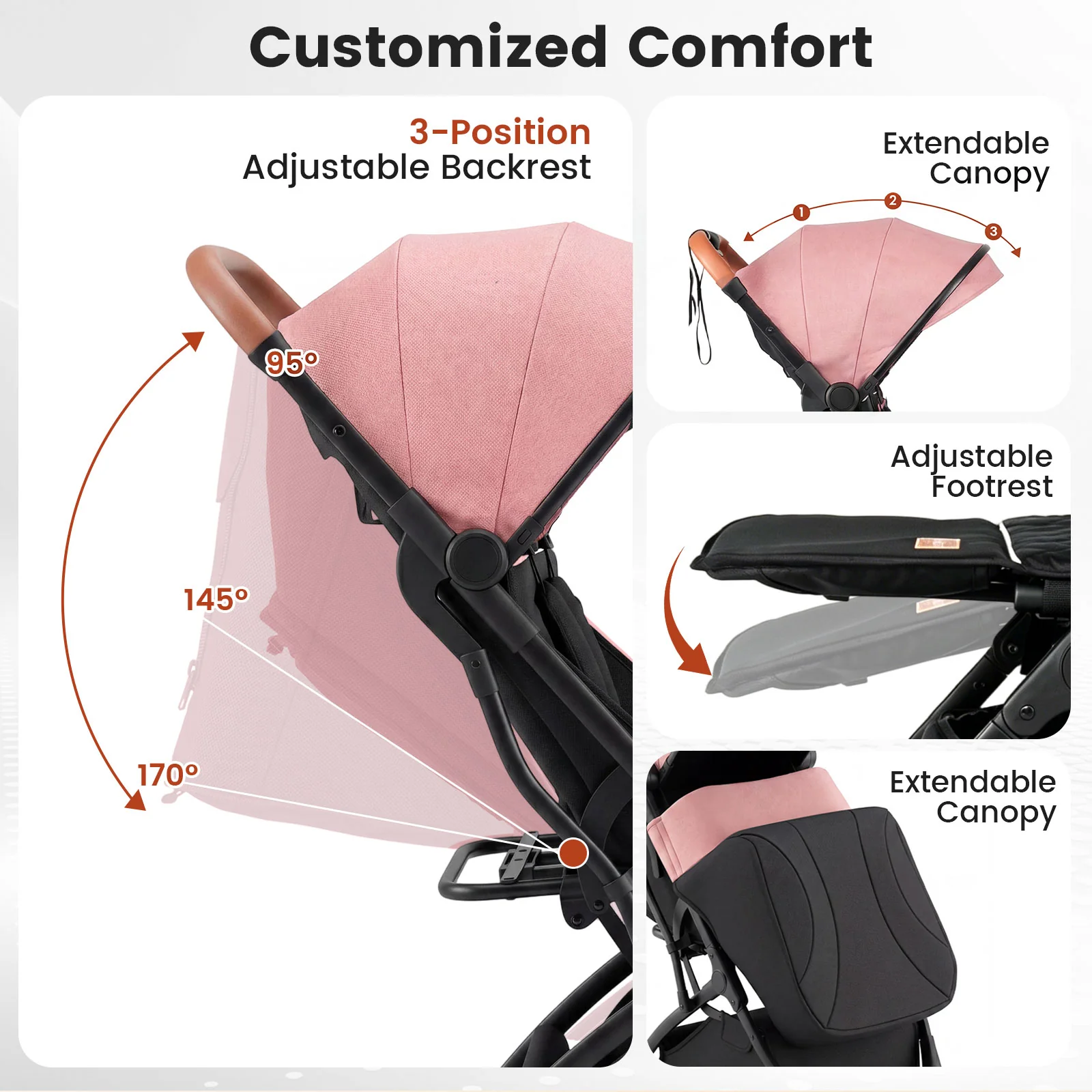 Lightweight Baby Stroller with Adjustable Backrest and Footmuff - Image 7