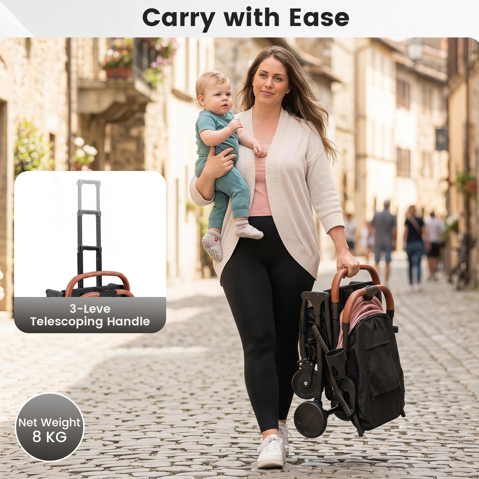 Lightweight Baby Stroller with Adjustable Backrest and Footmuff - Image 9