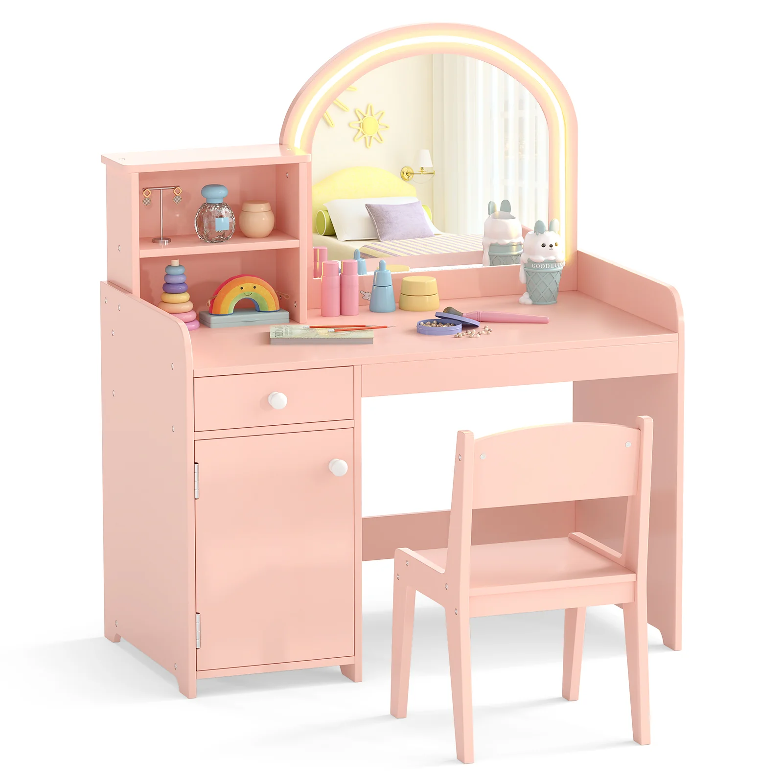 Makeup Table & Chair Set with Acrylic Mirror & 2-Colour LED Lights - Image 12