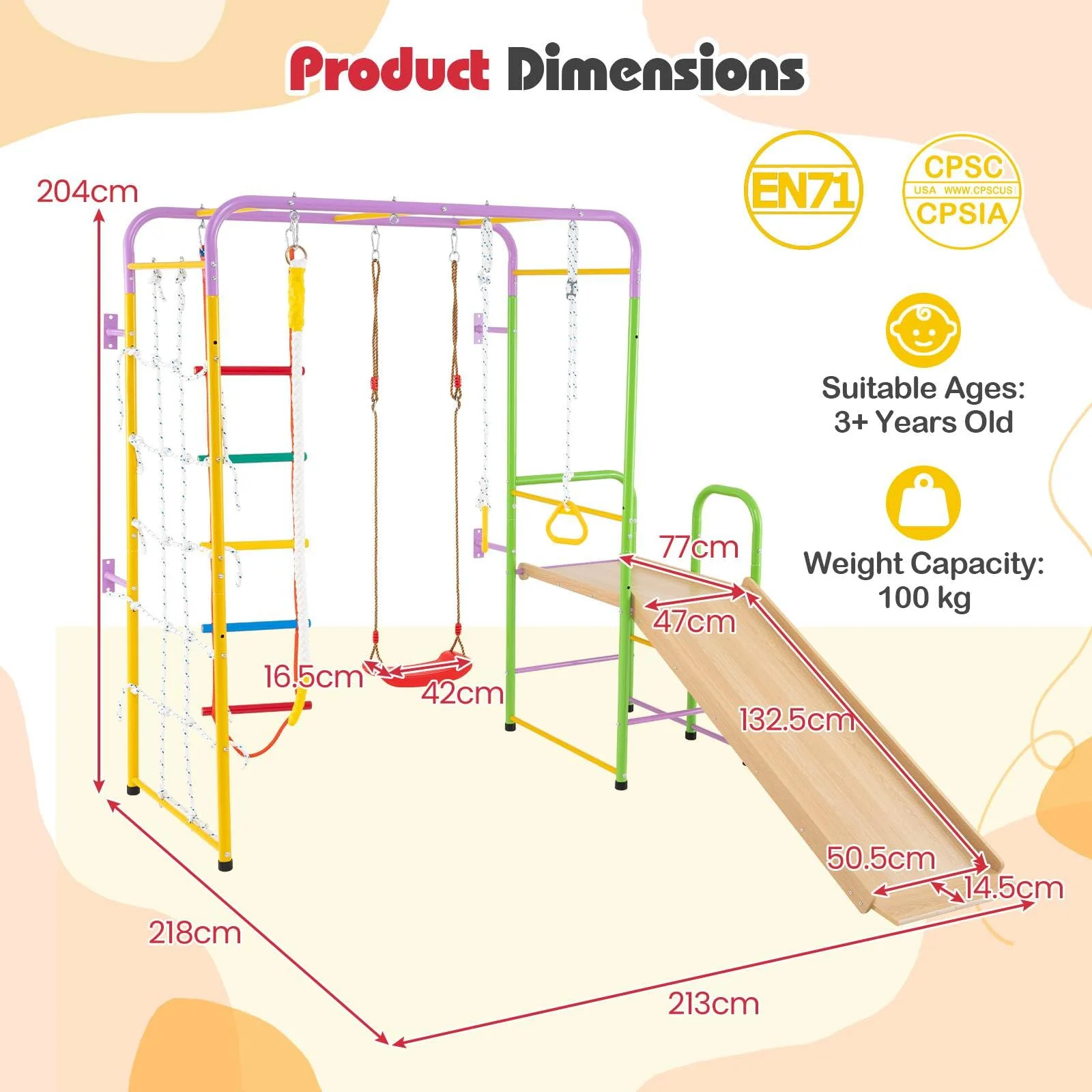 Metal Indoor Jungle Gym, 8-in-1 Climbing Playset w/Monkey Bars - Image 7