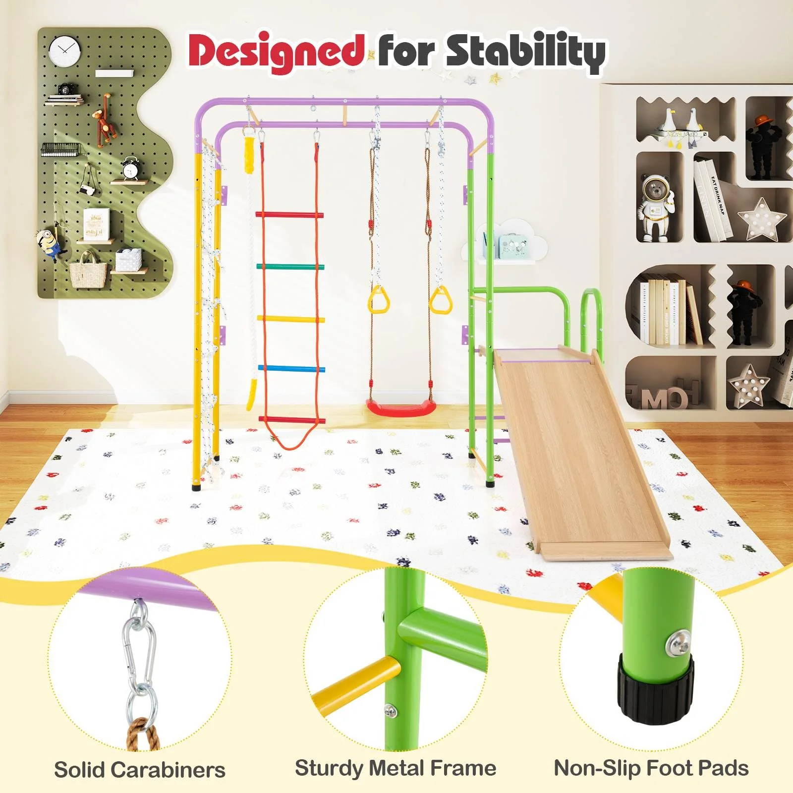 Metal Indoor Jungle Gym, 8-in-1 Climbing Playset w/Monkey Bars - Image 8