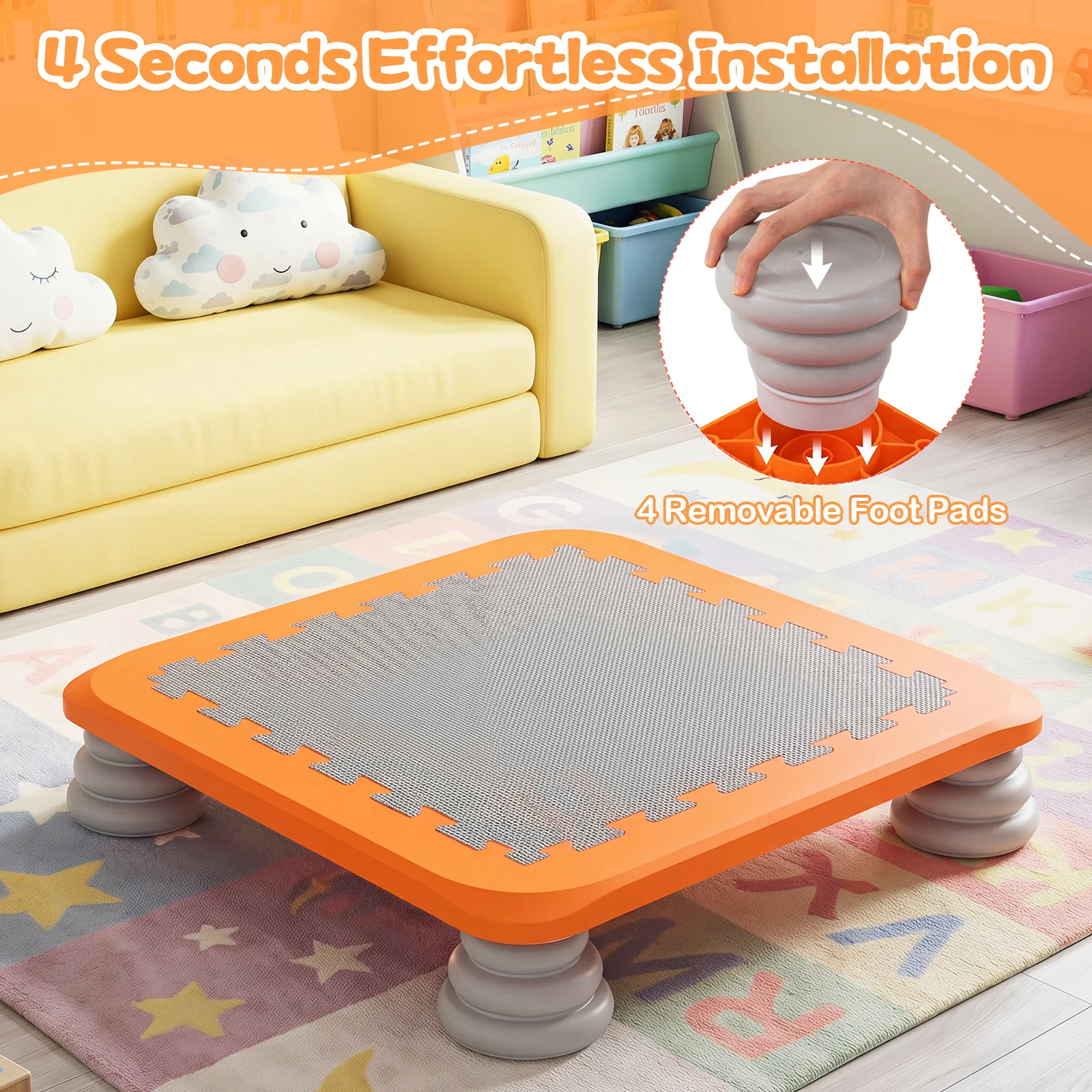 Mini Trampoline for Kids, 65 cm Trampoline Bouncing Board with 4 Removable & Non-Slip Foot Pads - Image 4