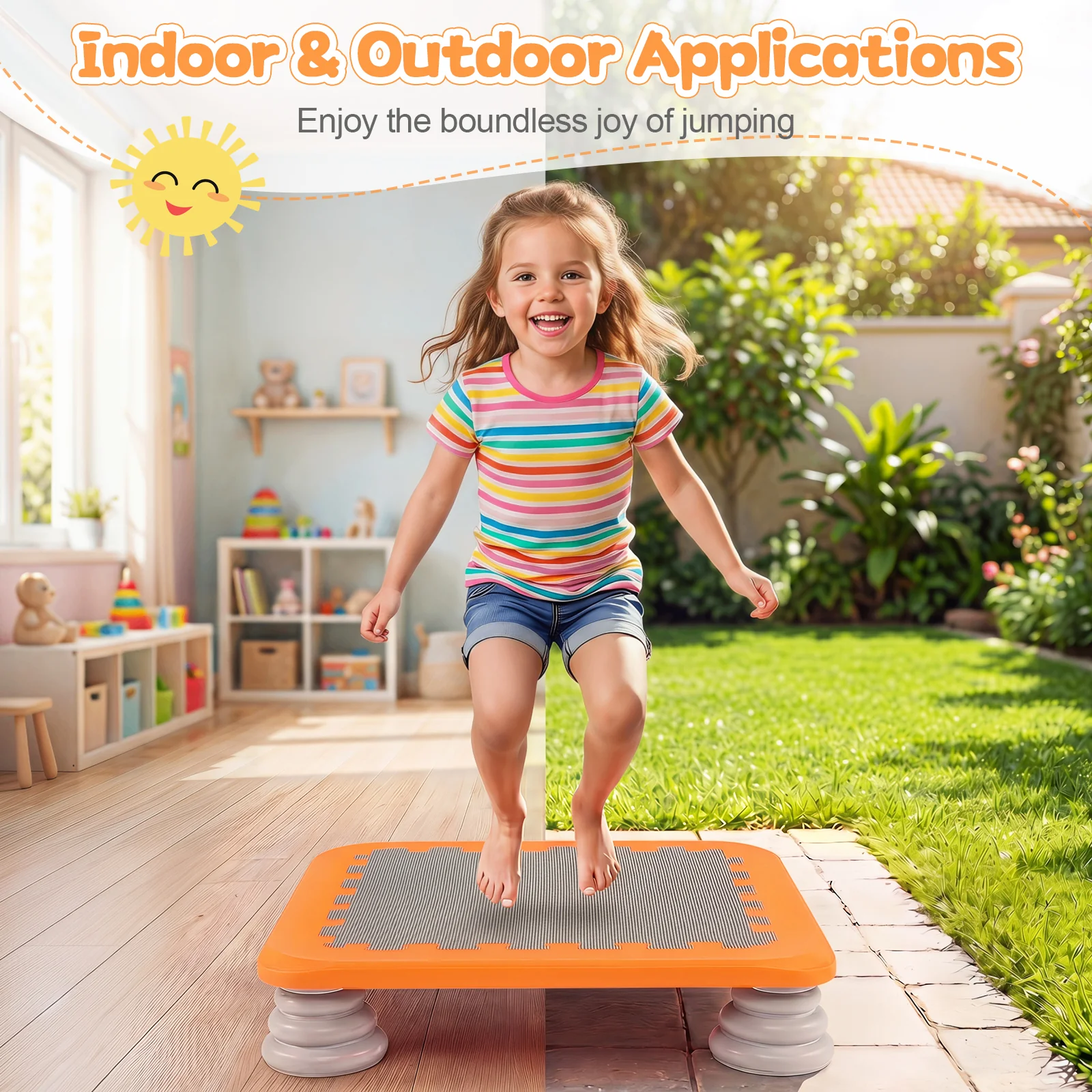 Mini Trampoline for Kids, 65 cm Trampoline Bouncing Board with 4 Removable & Non-Slip Foot Pads - Image 7