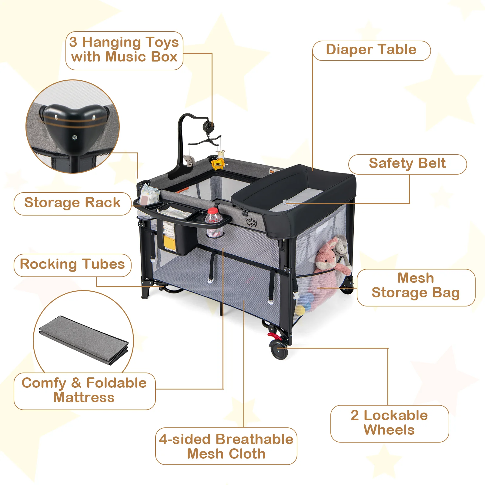 Multifunctional Baby Bassinet Bedside Sleeper, Baby Portacot - Image 9
