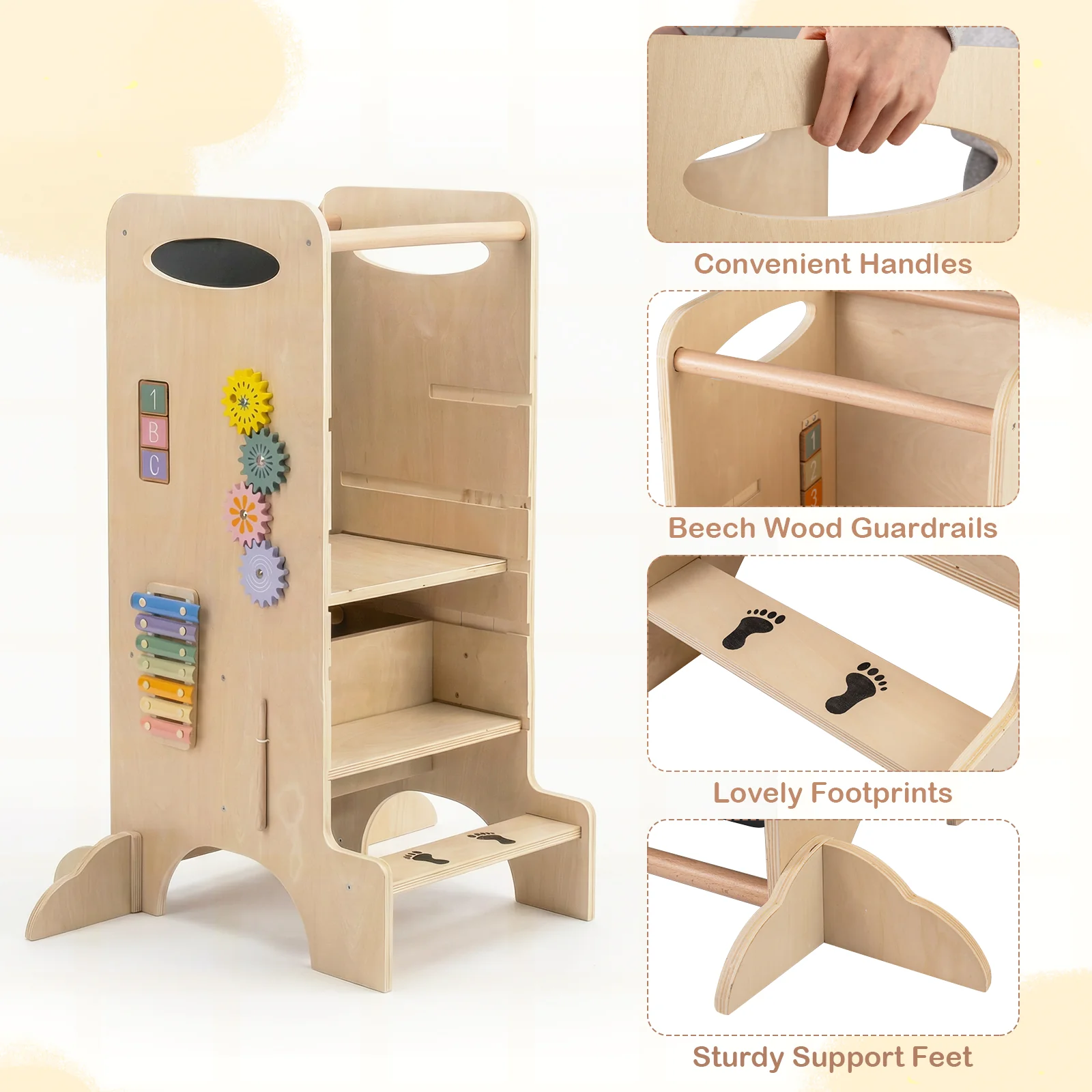 Multifunctional Kids Step Stool with 3 Adjustable Heights and Removable Chalkboard - Image 7