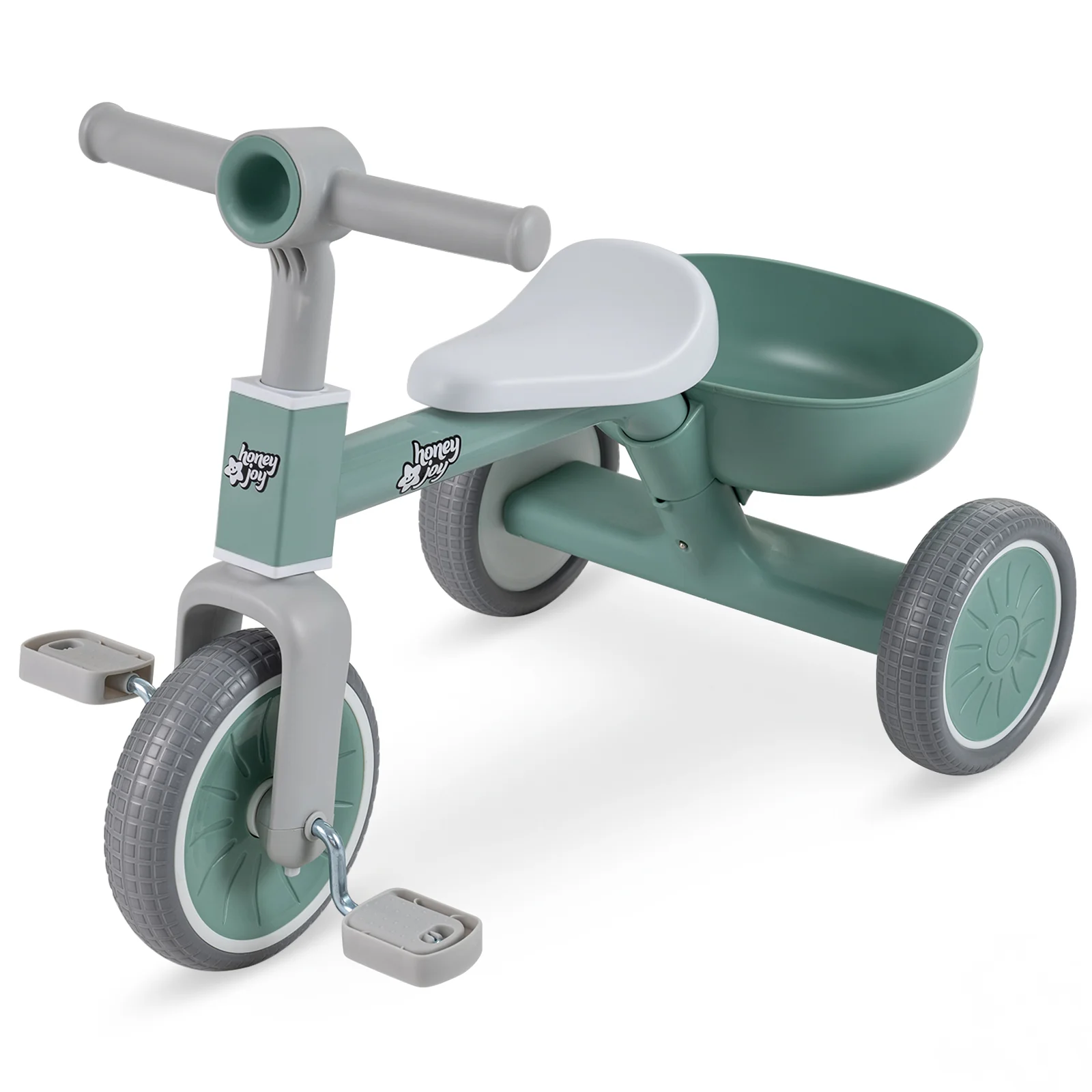 Convertible Kids Tricycle, Toddler Trike with 86° Limited Steering Angle, Carbon Steel Frame, Removable Pedals & Detachable Storage Basket - Image 10