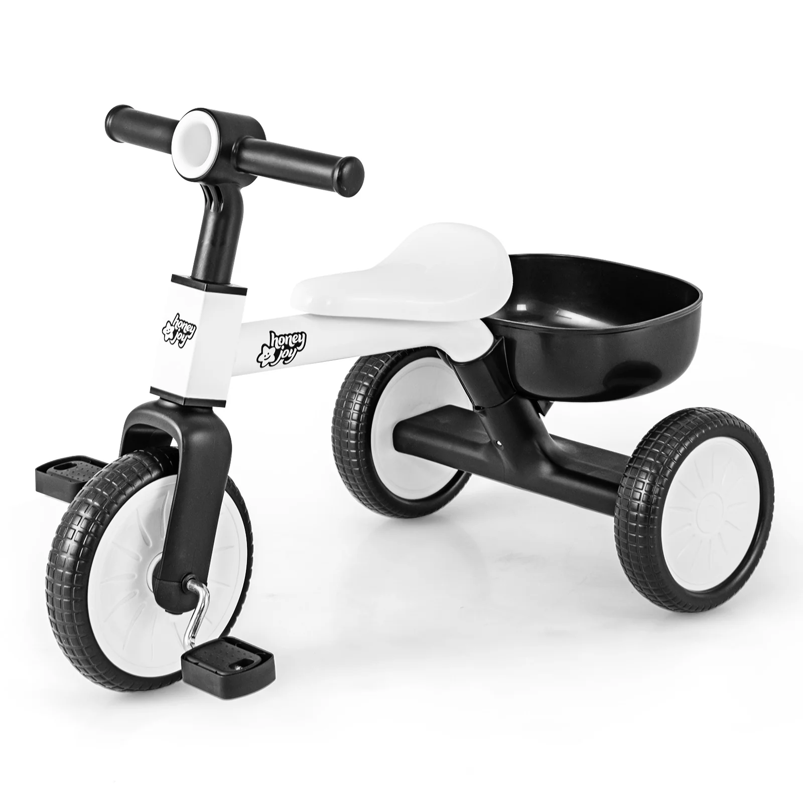 Convertible Kids Tricycle, Toddler Trike with 86° Limited Steering Angle, Carbon Steel Frame, Removable Pedals & Detachable Storage Basket - Image 11