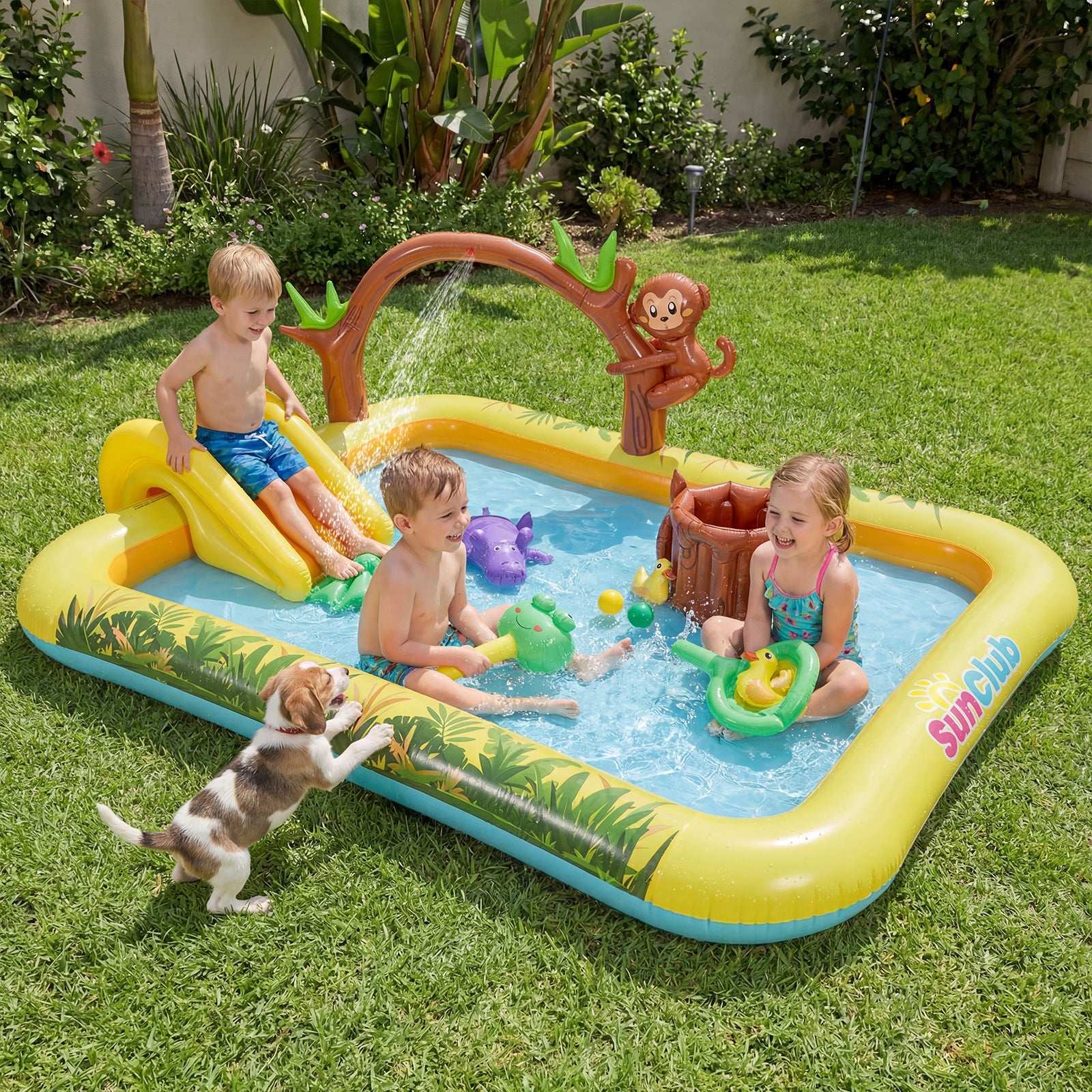 Inflatable Play Center, Animal Spray Pool with Slide, Arch-shaped Sprinkle - Image 2