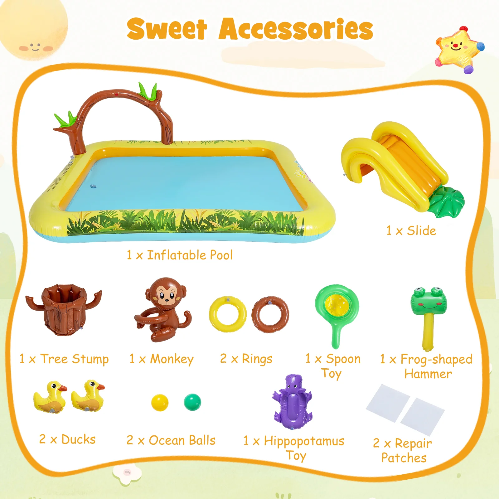 Inflatable Play Center, Animal Spray Pool with Slide, Arch-shaped Sprinkle - Image 4