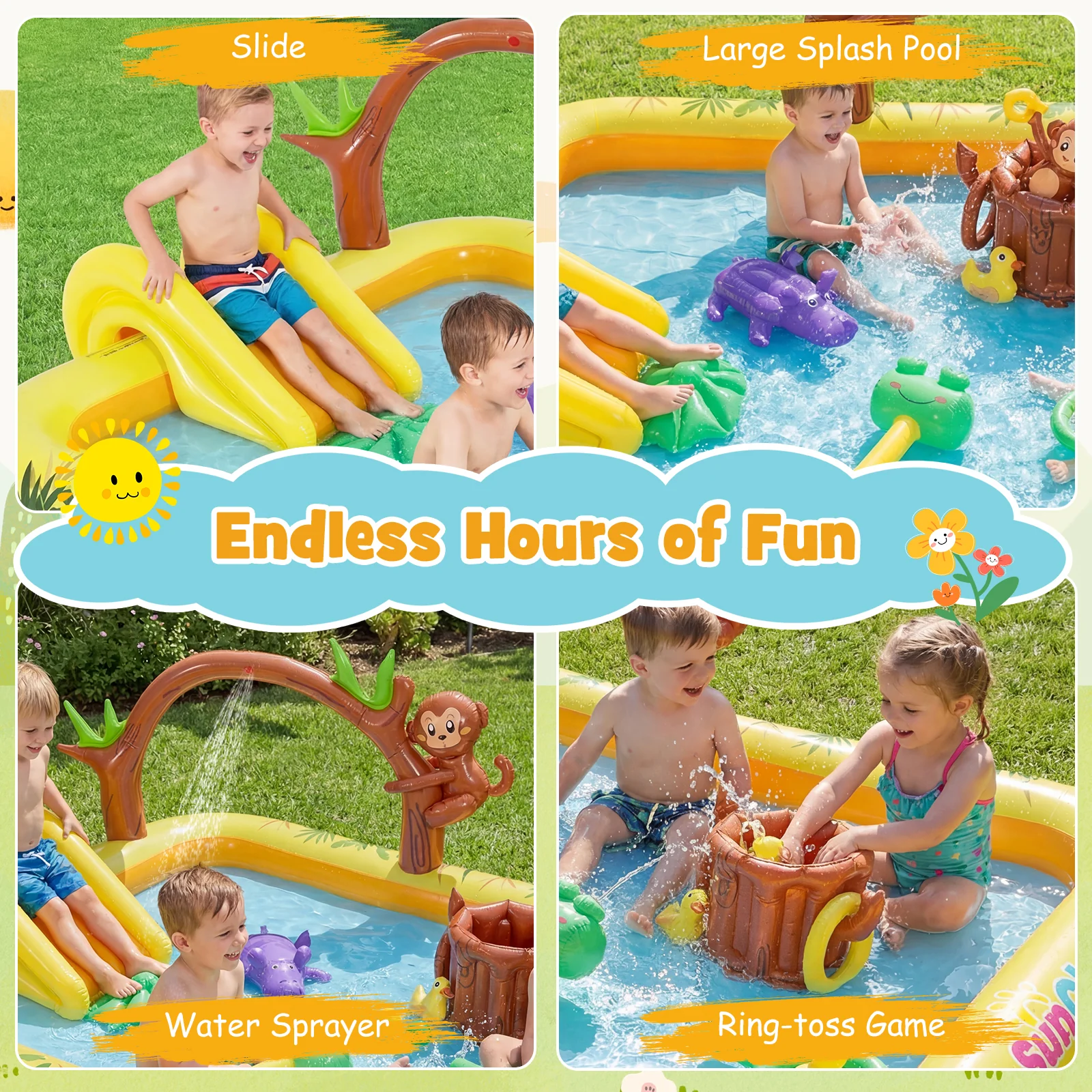 Inflatable Play Center, Animal Spray Pool with Slide, Arch-shaped Sprinkle - Image 7