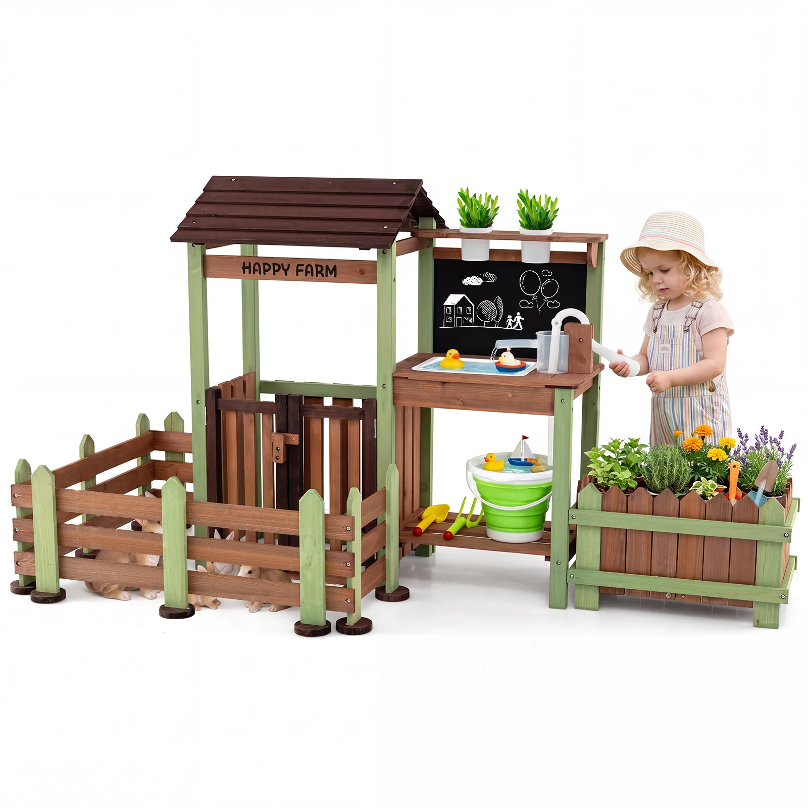 Outdoor Mud Farm Playset for Kids, Fir Wood Barnyard Pretend Toy