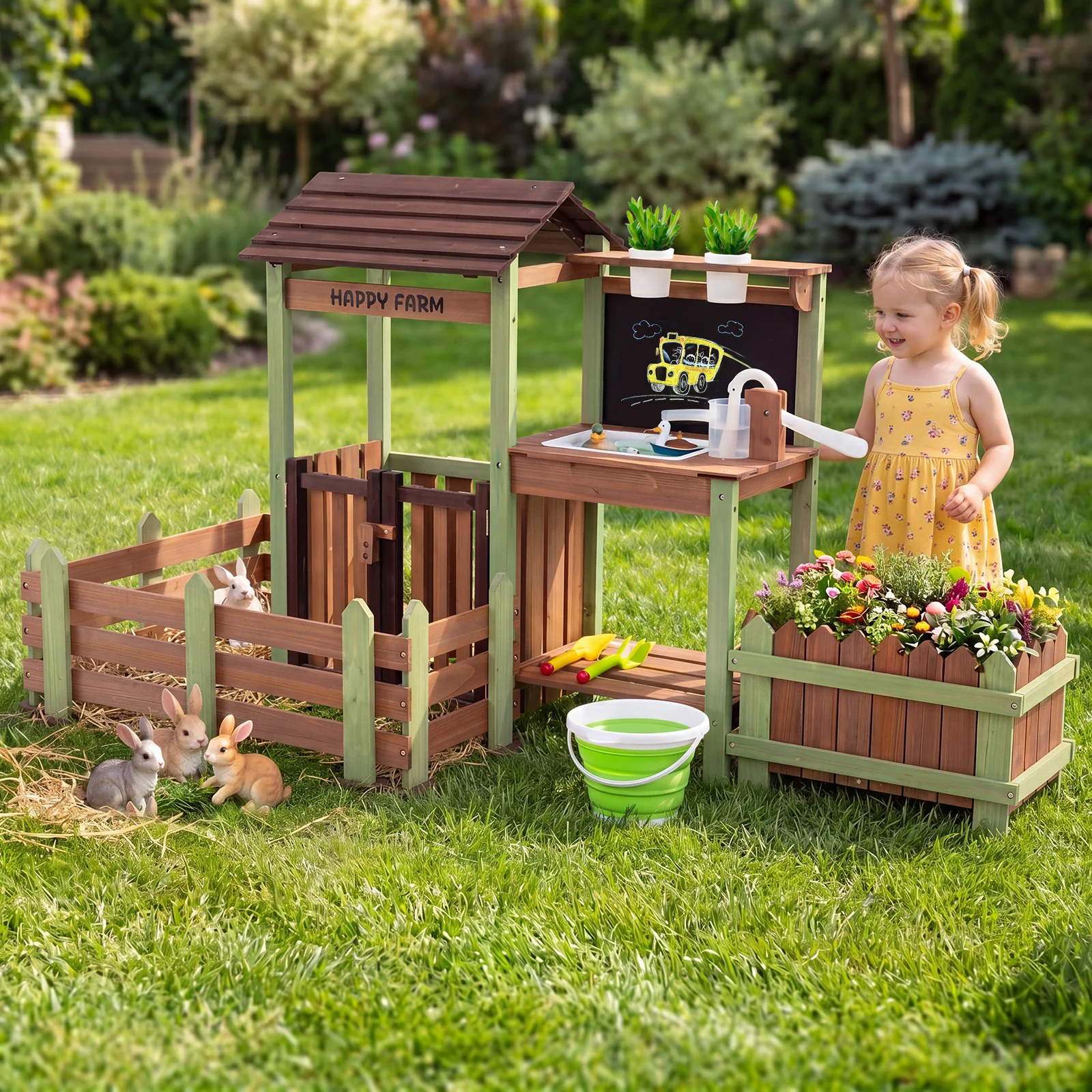 Outdoor Mud Farm Playset for Kids, Fir Wood Barnyard Pretend Toy - Image 2