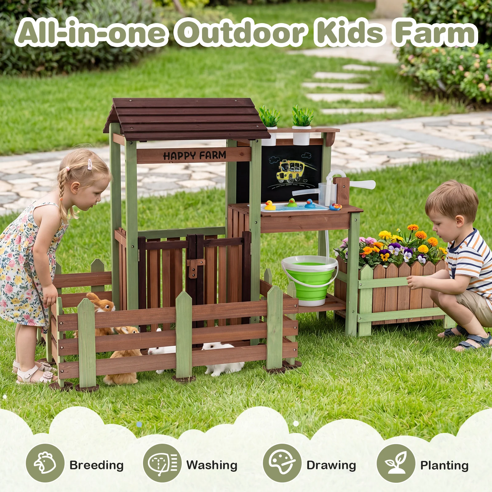 Outdoor Mud Farm Playset for Kids, Fir Wood Barnyard Pretend Toy - Image 4