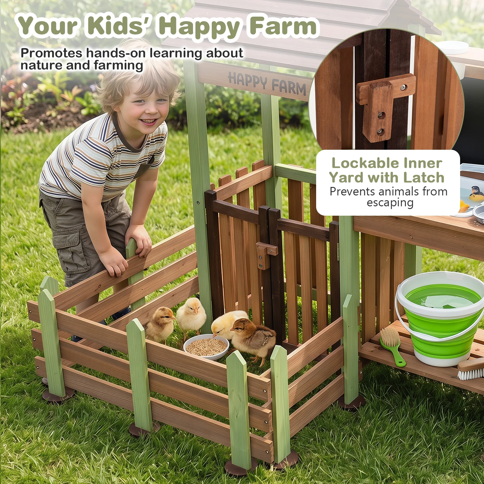 Outdoor Mud Farm Playset for Kids, Fir Wood Barnyard Pretend Toy - Image 7
