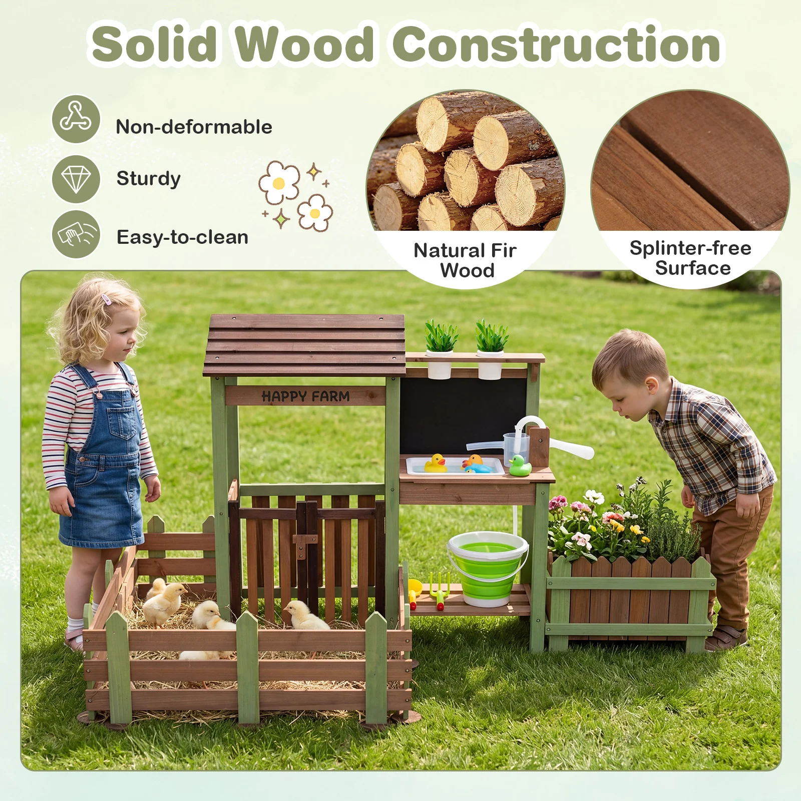 Outdoor Mud Farm Playset for Kids, Fir Wood Barnyard Pretend Toy - Image 8