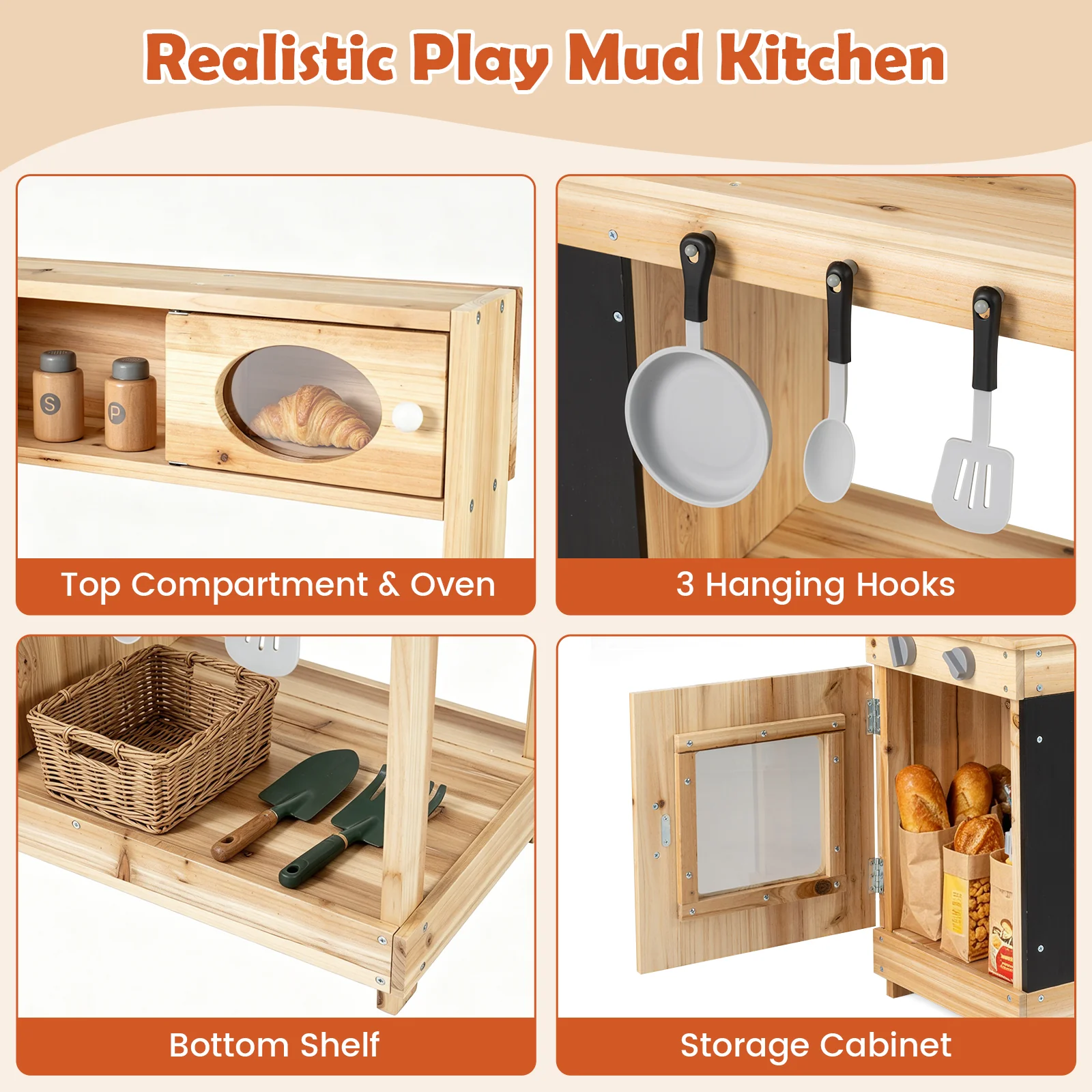 Outdoor Mud Kitchen for Kids Play Kitchen with Stoves Sink and Chalkboard - Image 7