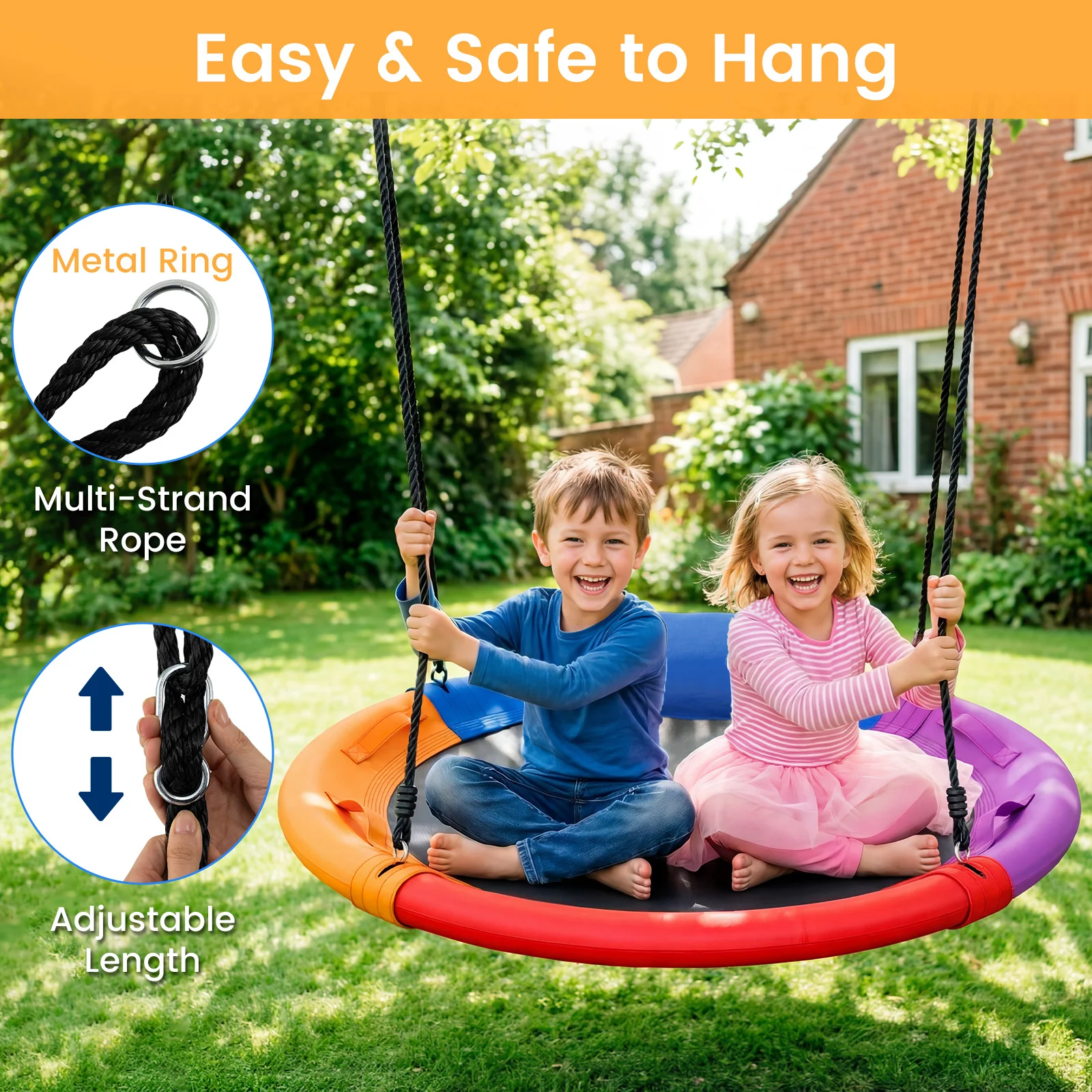 Outdoor Round Swing for Backyard and Playground, Perfect for Kids 3+ Years Old - Image 6
