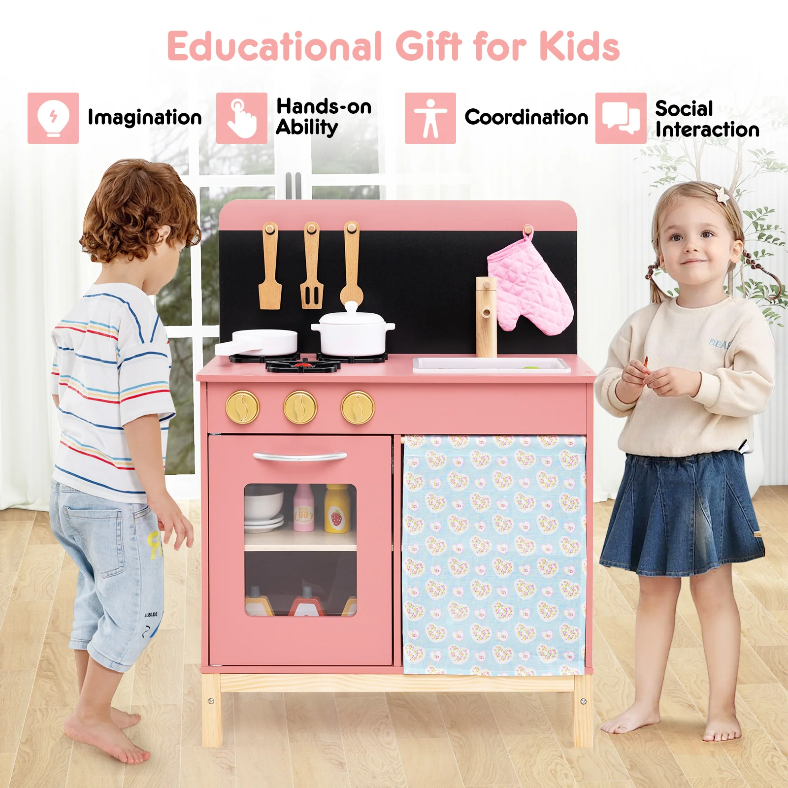 Play Kitchen for Kids, Chef Pretend Play Set with Cookware Accessories - Image 4
