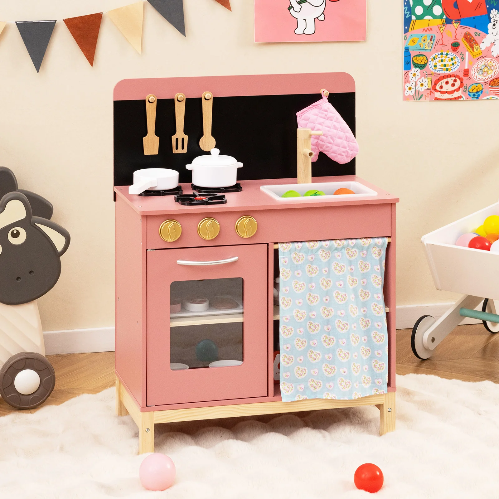 Play Kitchen for Kids, Chef Pretend Play Set with Cookware Accessories - Image 6