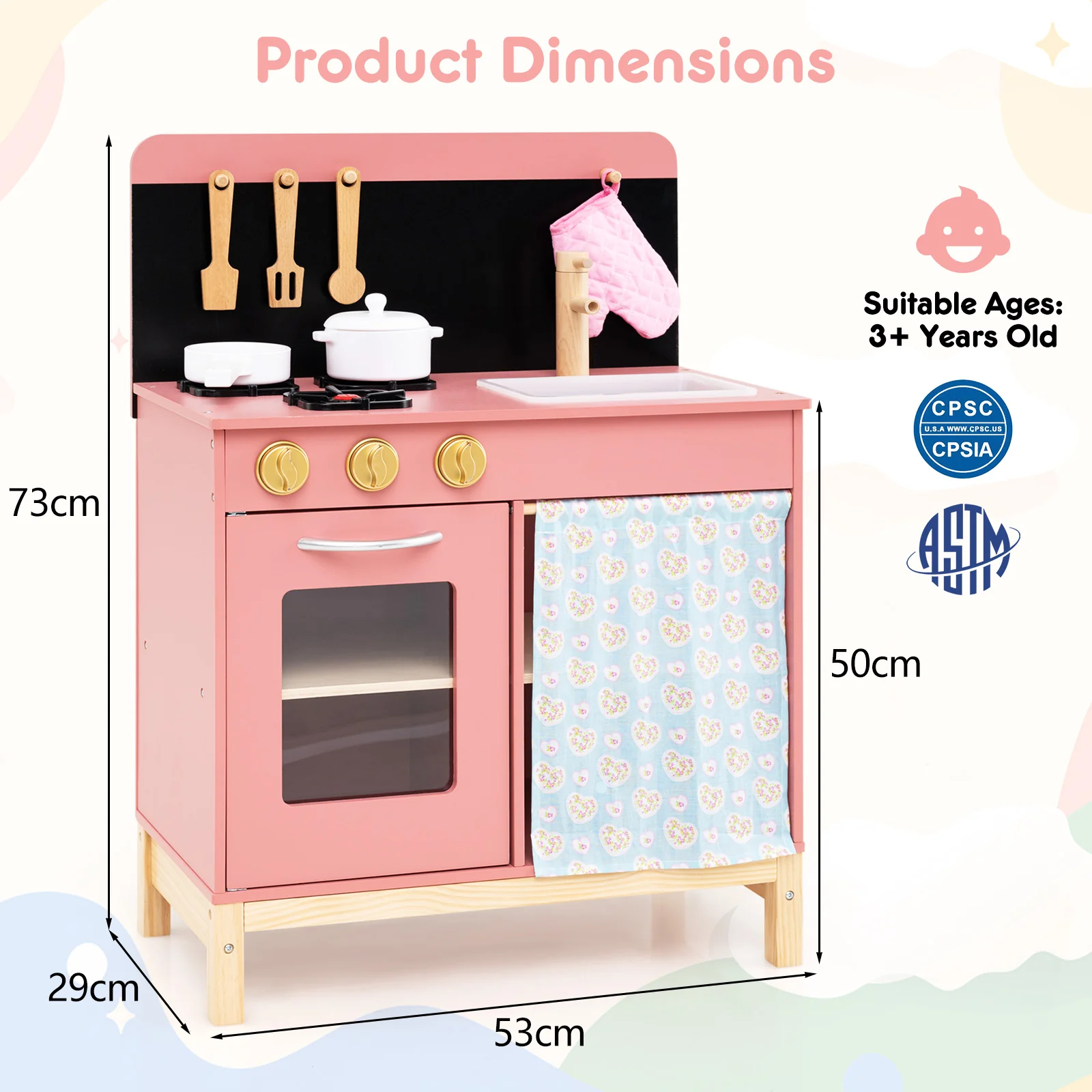 Play Kitchen for Kids, Chef Pretend Play Set with Cookware Accessories - Image 7