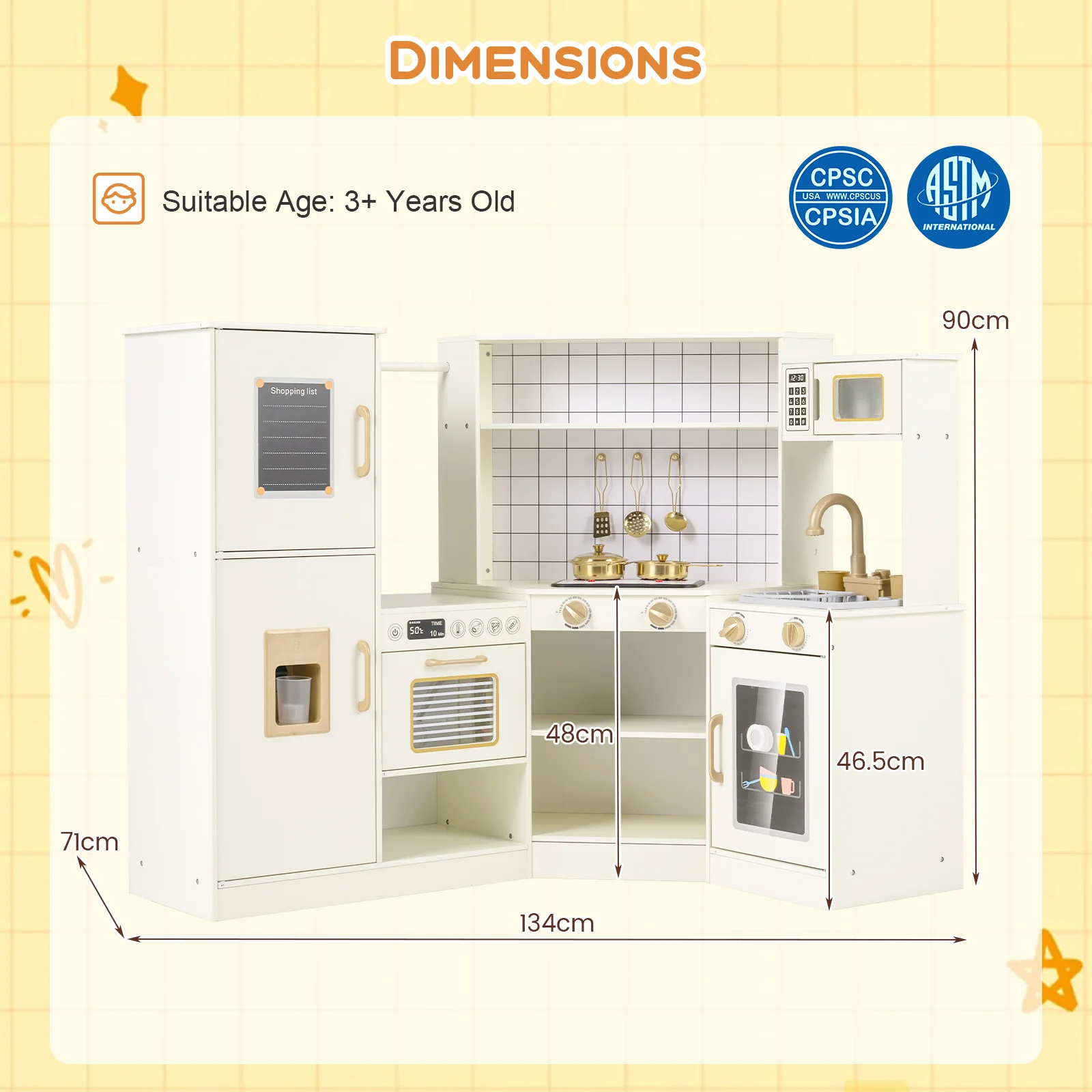 Pretend Play Corner Kitchen Set with Ice Dispenser and Water Circulation Faucet - Image 3