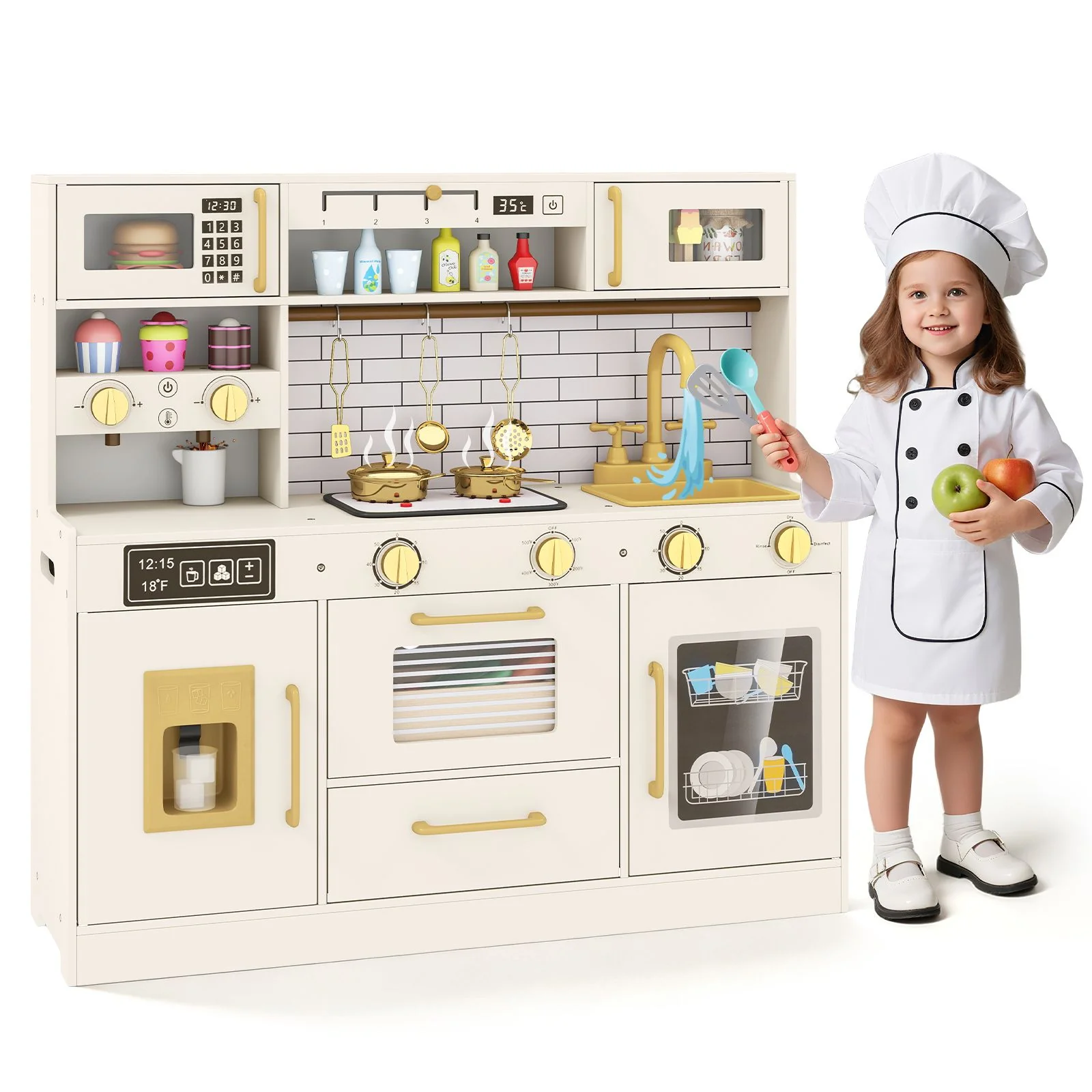 Pretend Toy Kitchen Set with Water Dispenser and Dishwasher