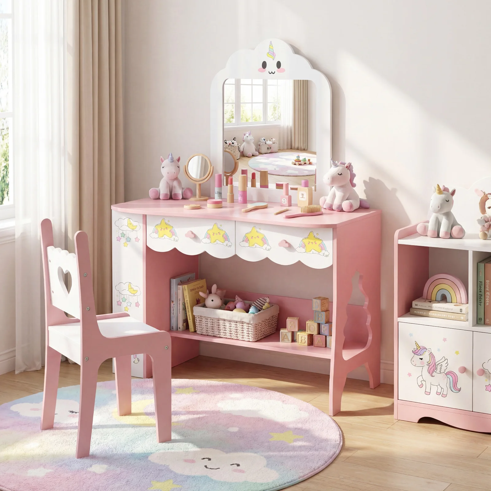 Princess Girls Makeup Table with Mirror and Chair - Image 2