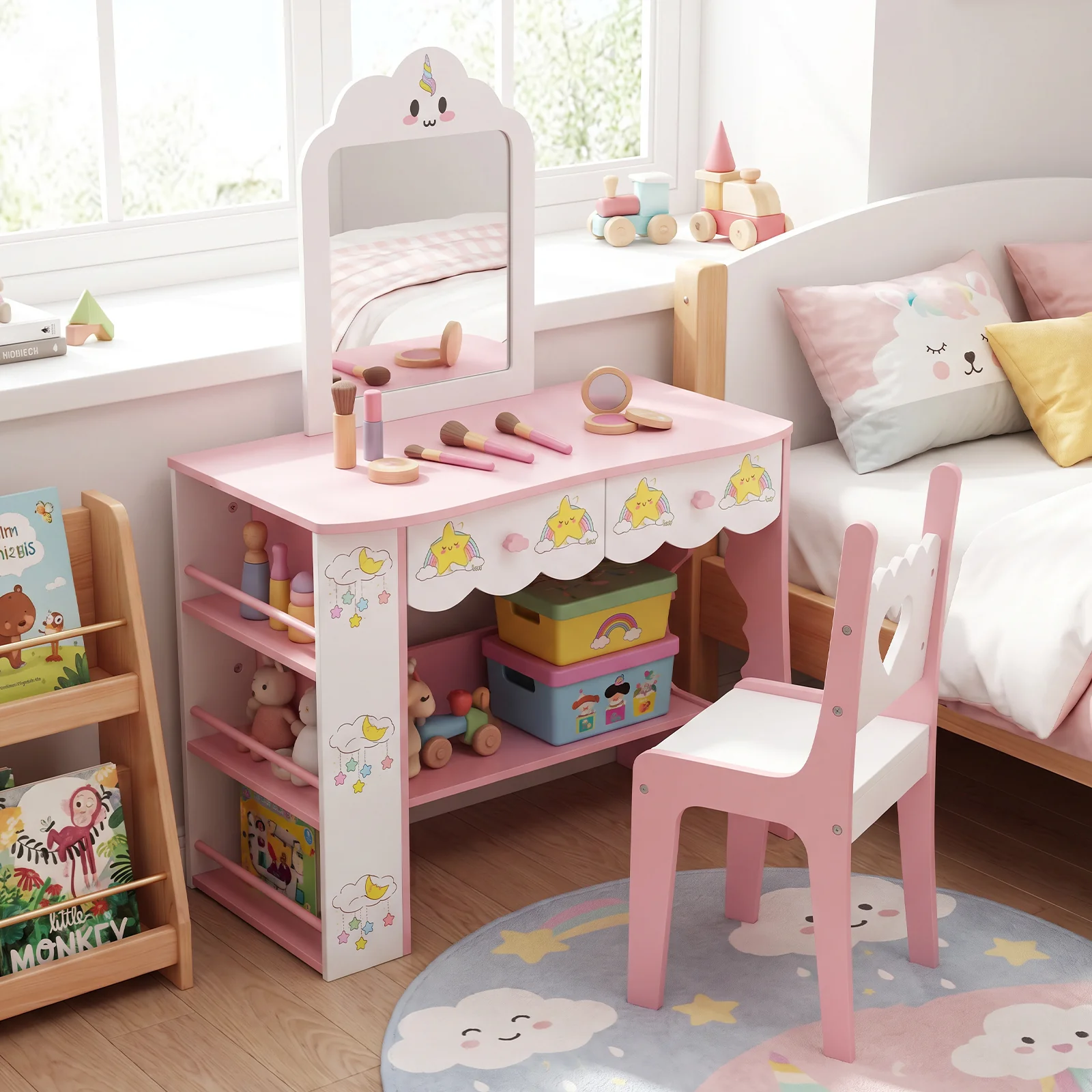 Princess Girls Makeup Table with Mirror and Chair - Image 6