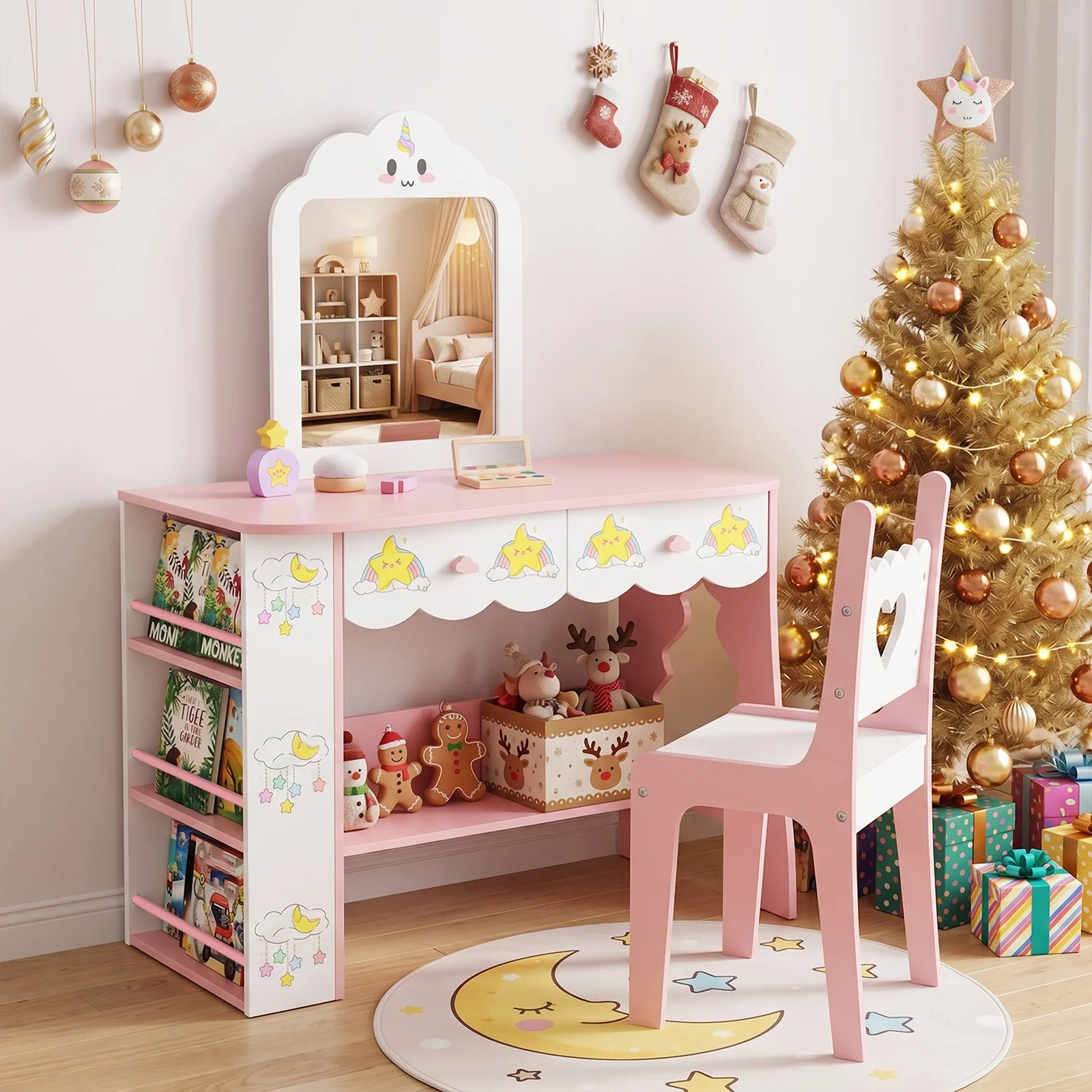 Princess Girls Makeup Table with Mirror and Chair - Image 7