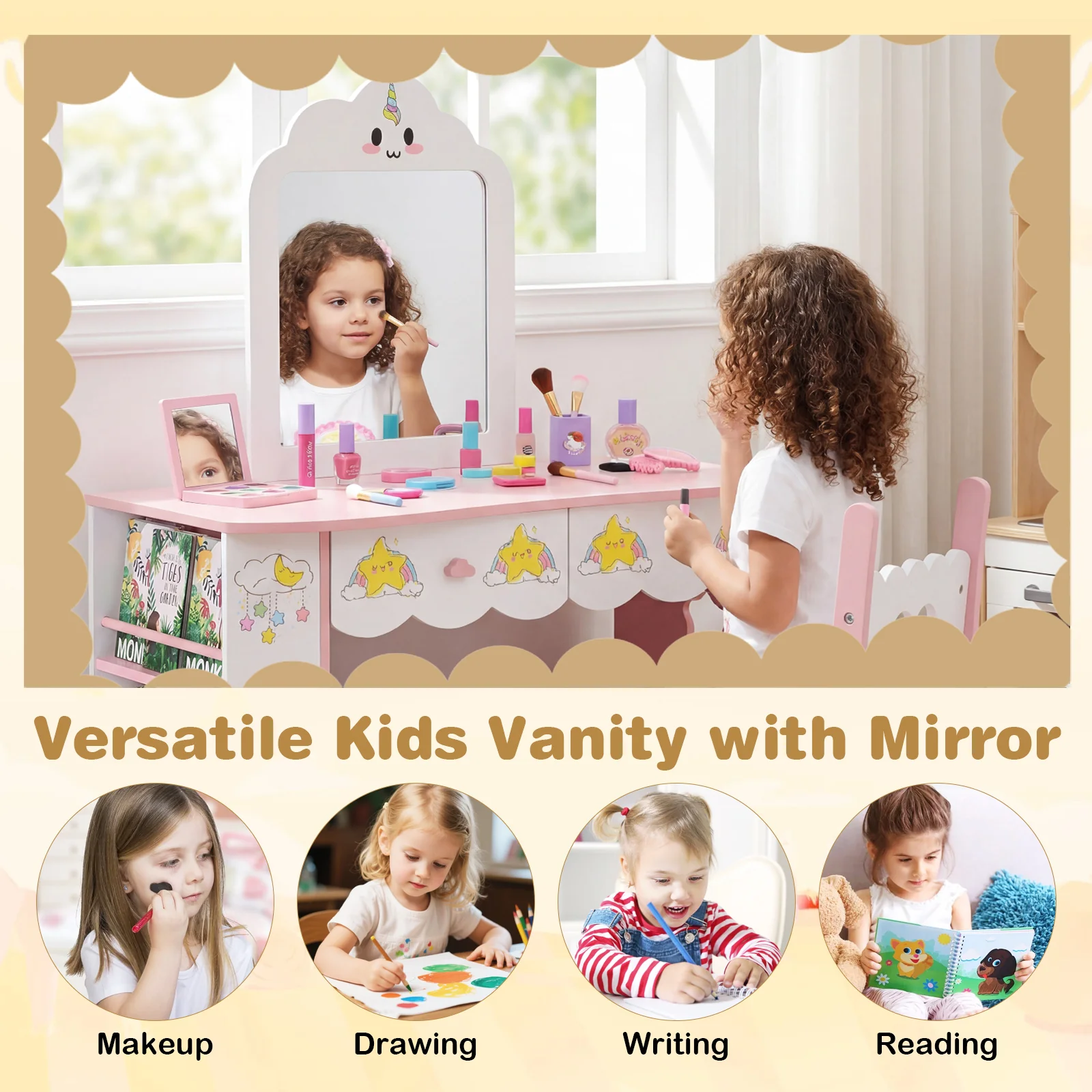 Princess Girls Makeup Table with Mirror and Chair - Image 9