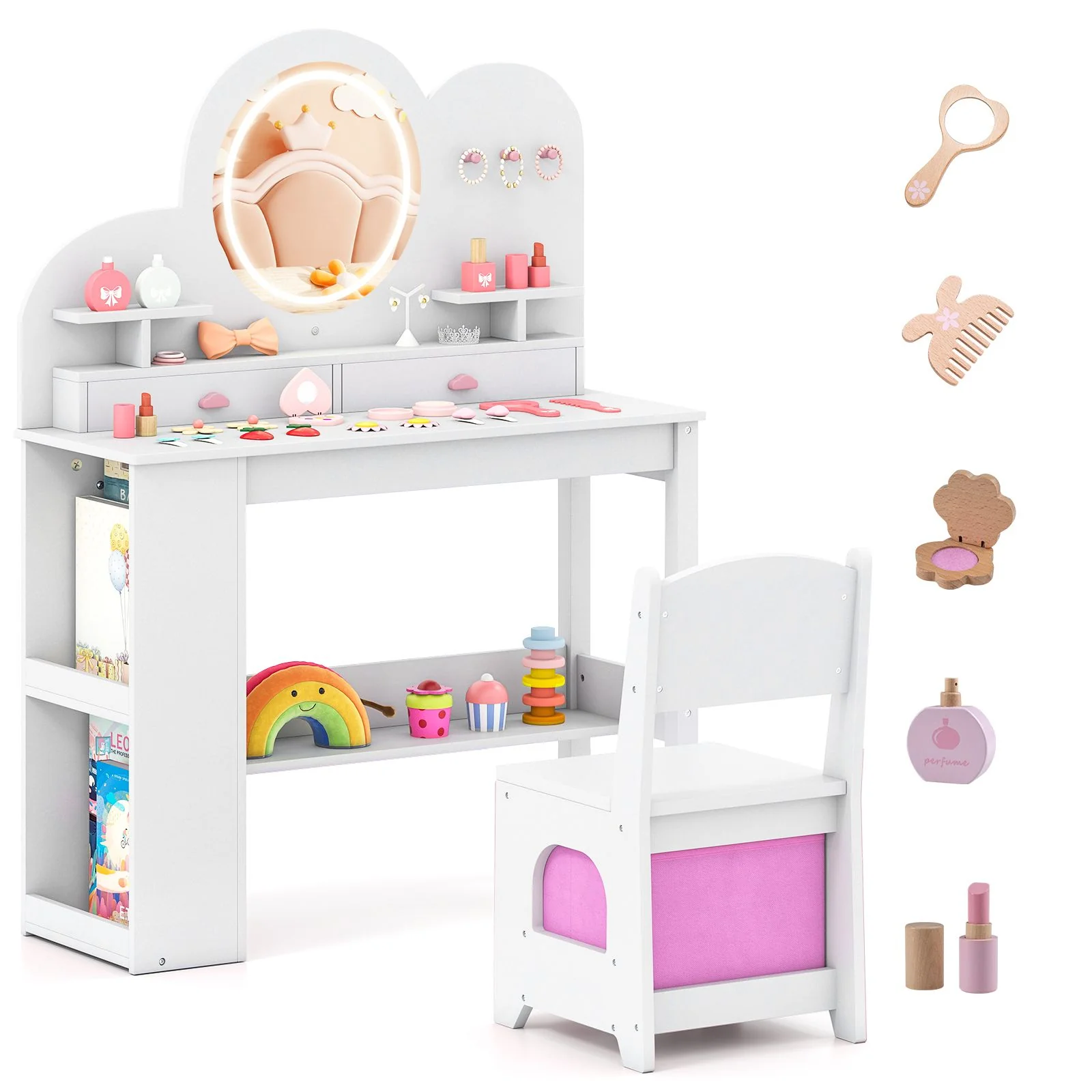Princess Vanity Table and Chair Set with 2 Drawers - Image 10