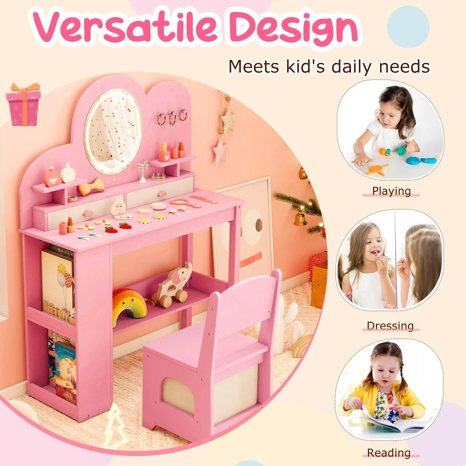 Princess Vanity Table and Chair Set with 2 Drawers - Image 6