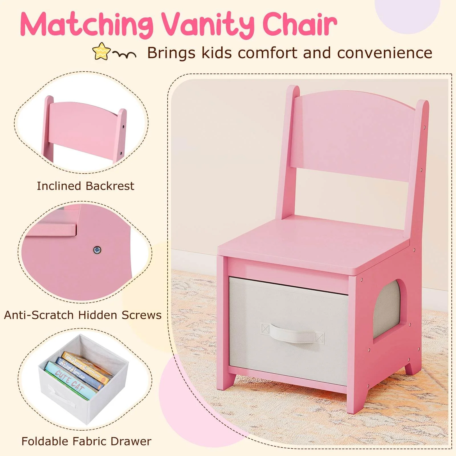 Princess Vanity Table and Chair Set with 2 Drawers - Image 7