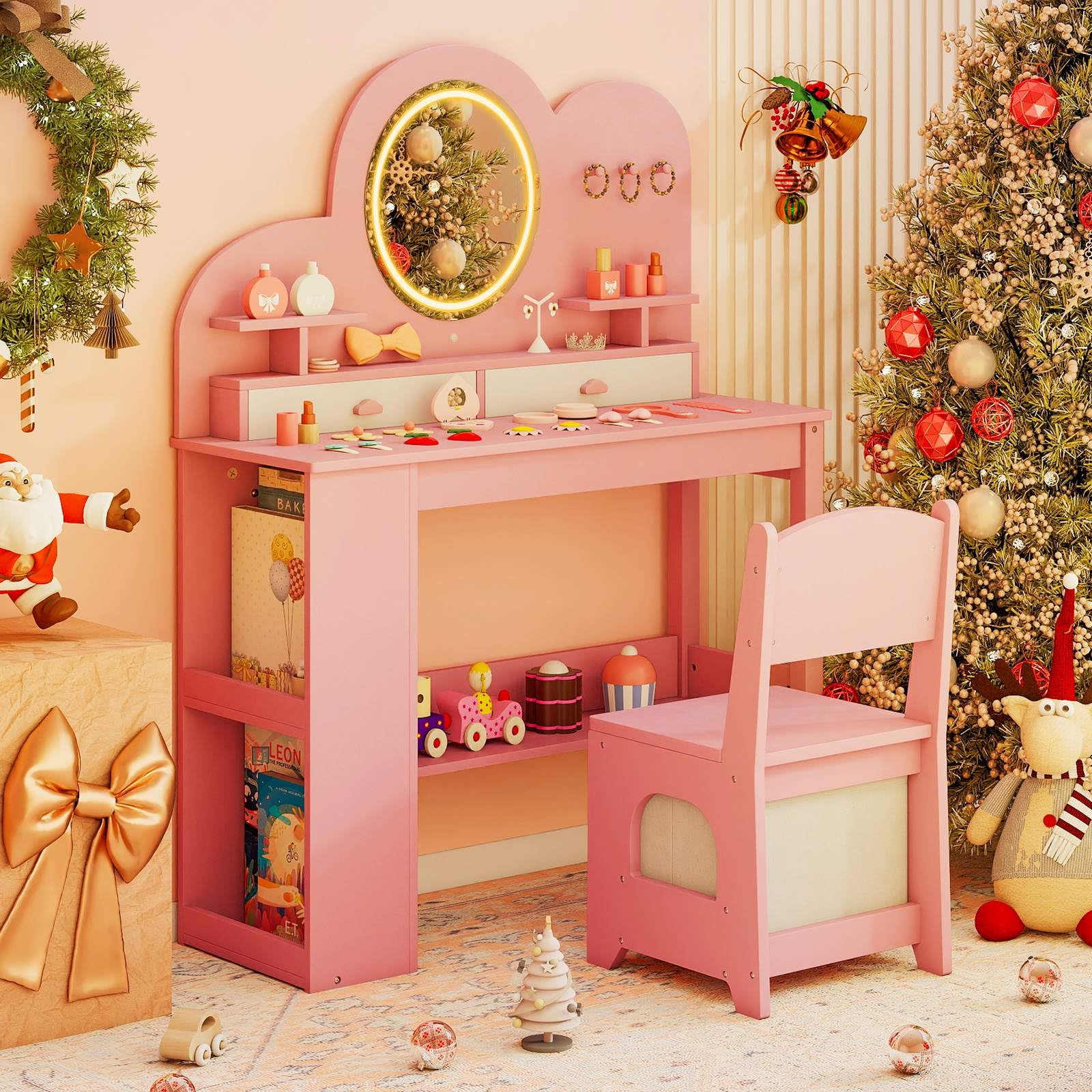 Princess Vanity Table and Chair Set with 2 Drawers - Image 9