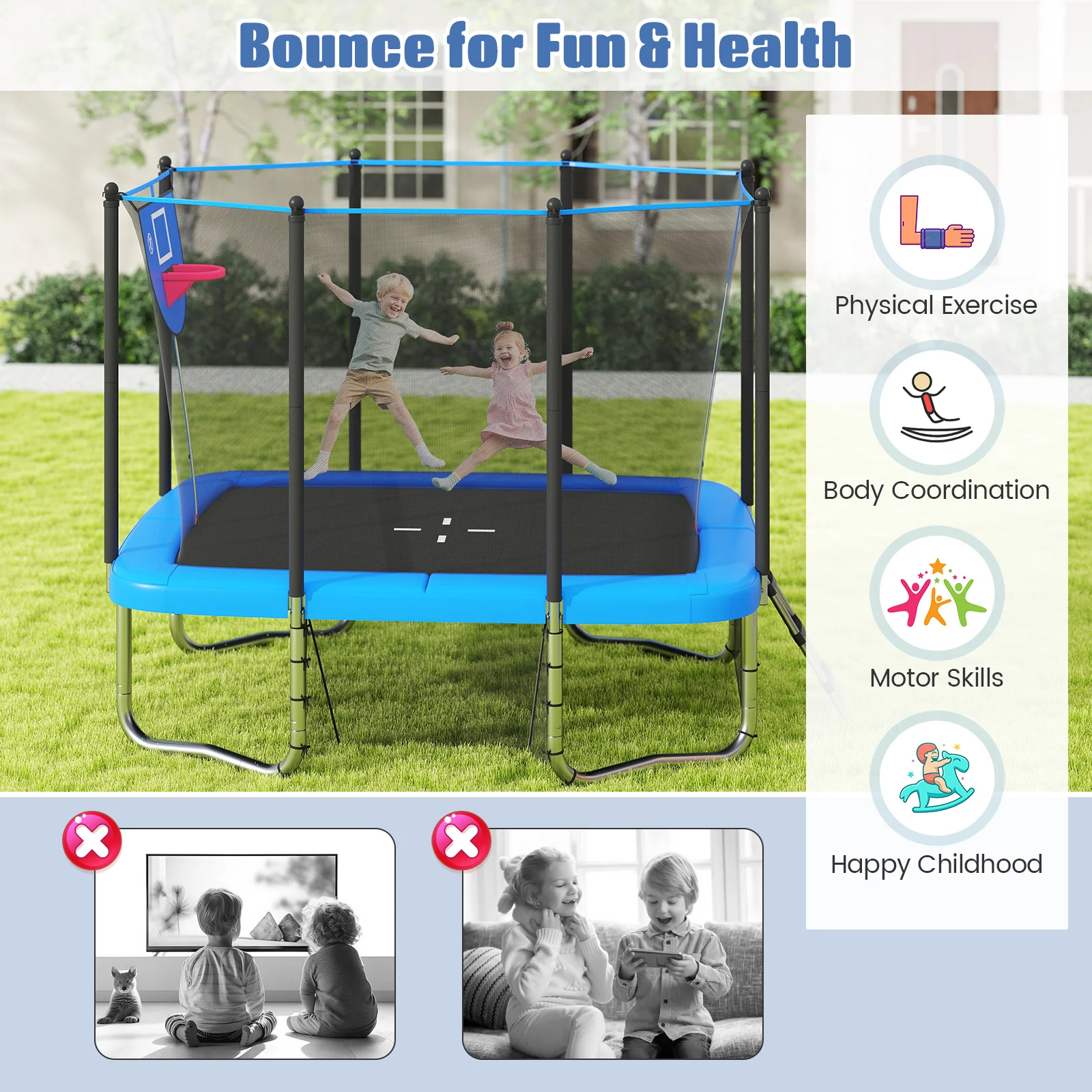 Rectangle Outdoor Trampoline, 10 x 8 FT Heavy-Duty Trampoline for Kids and Adults - Image 8