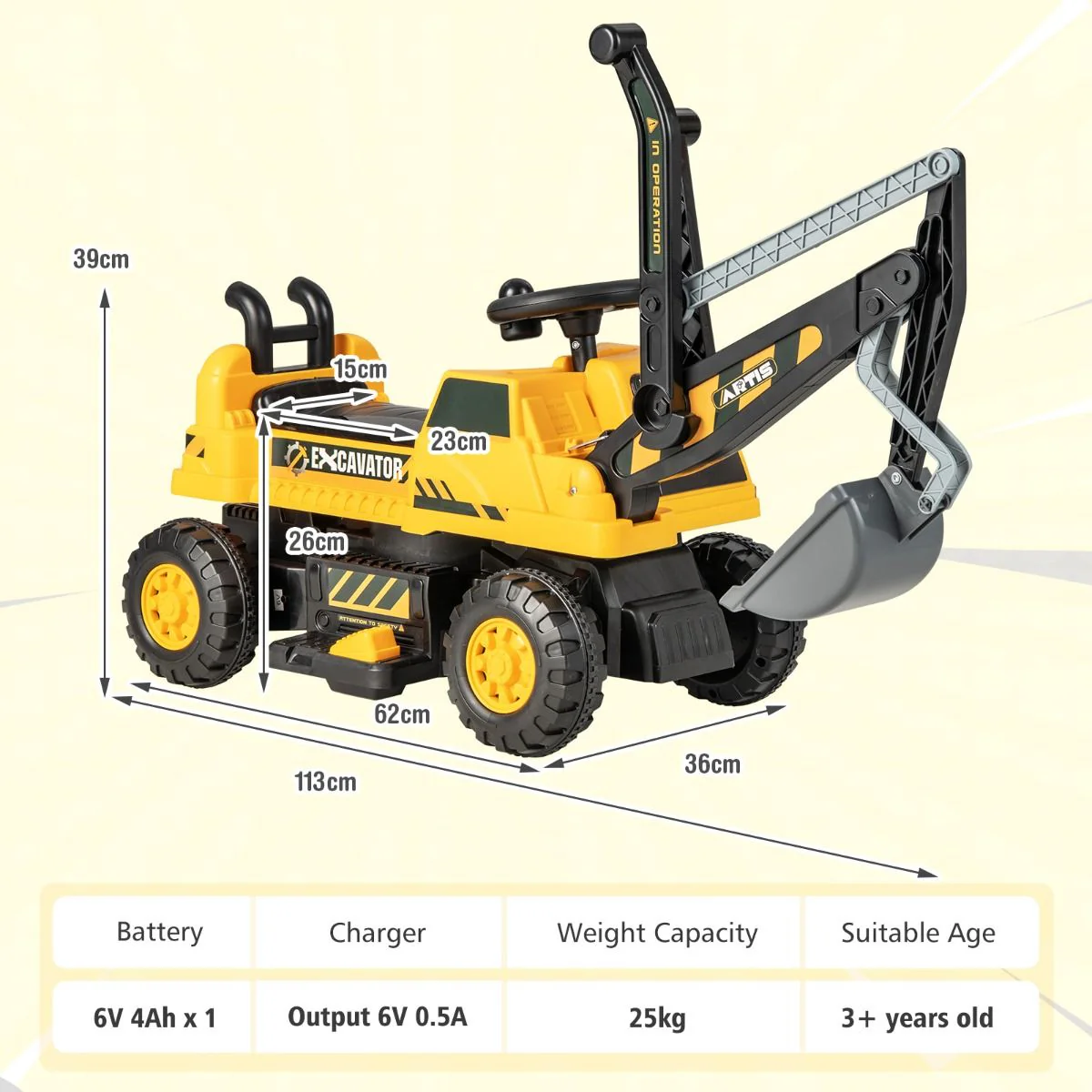Ride-on Excavator with Music LED Lights and 30° Rotatable for Kids - Image 10