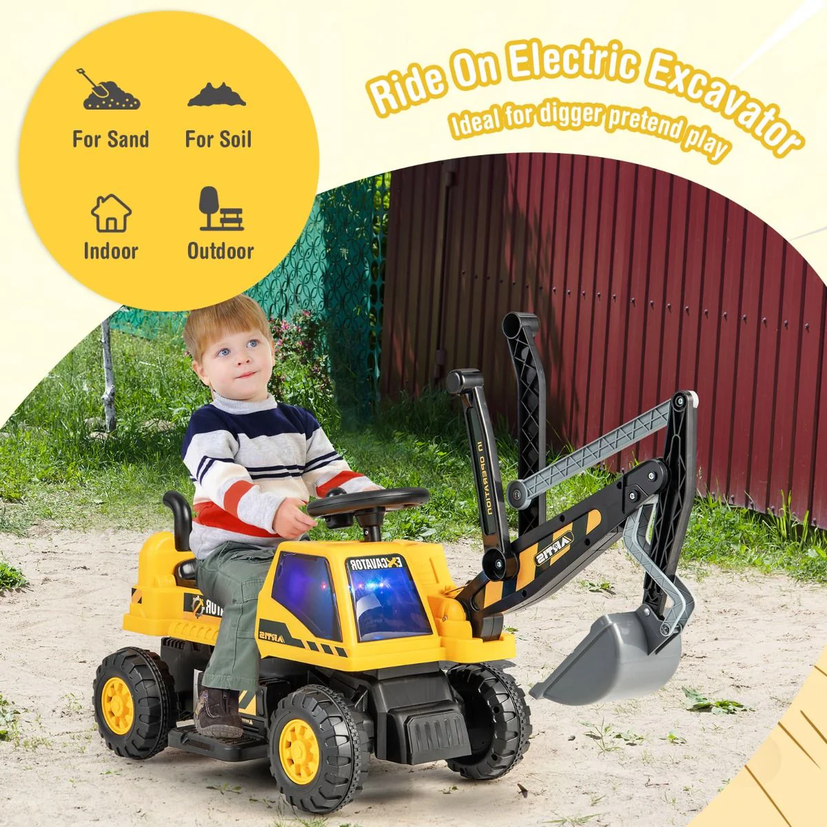 Ride-on Excavator with Music LED Lights and 30° Rotatable for Kids - Image 2