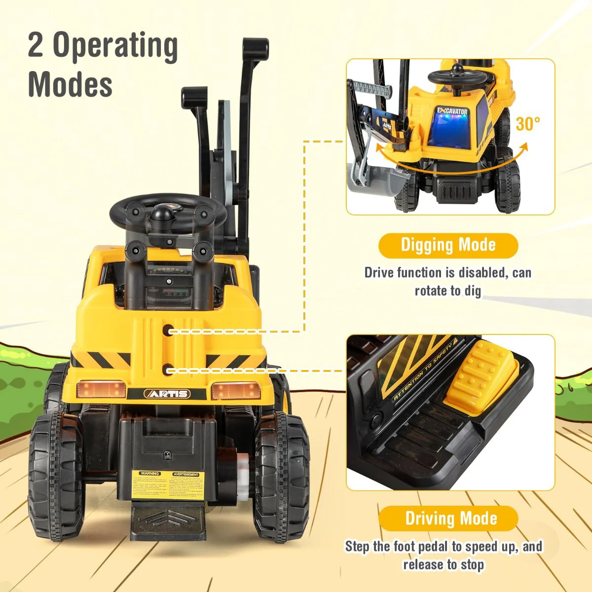 Ride-on Excavator with Music LED Lights and 30° Rotatable for Kids - Image 5