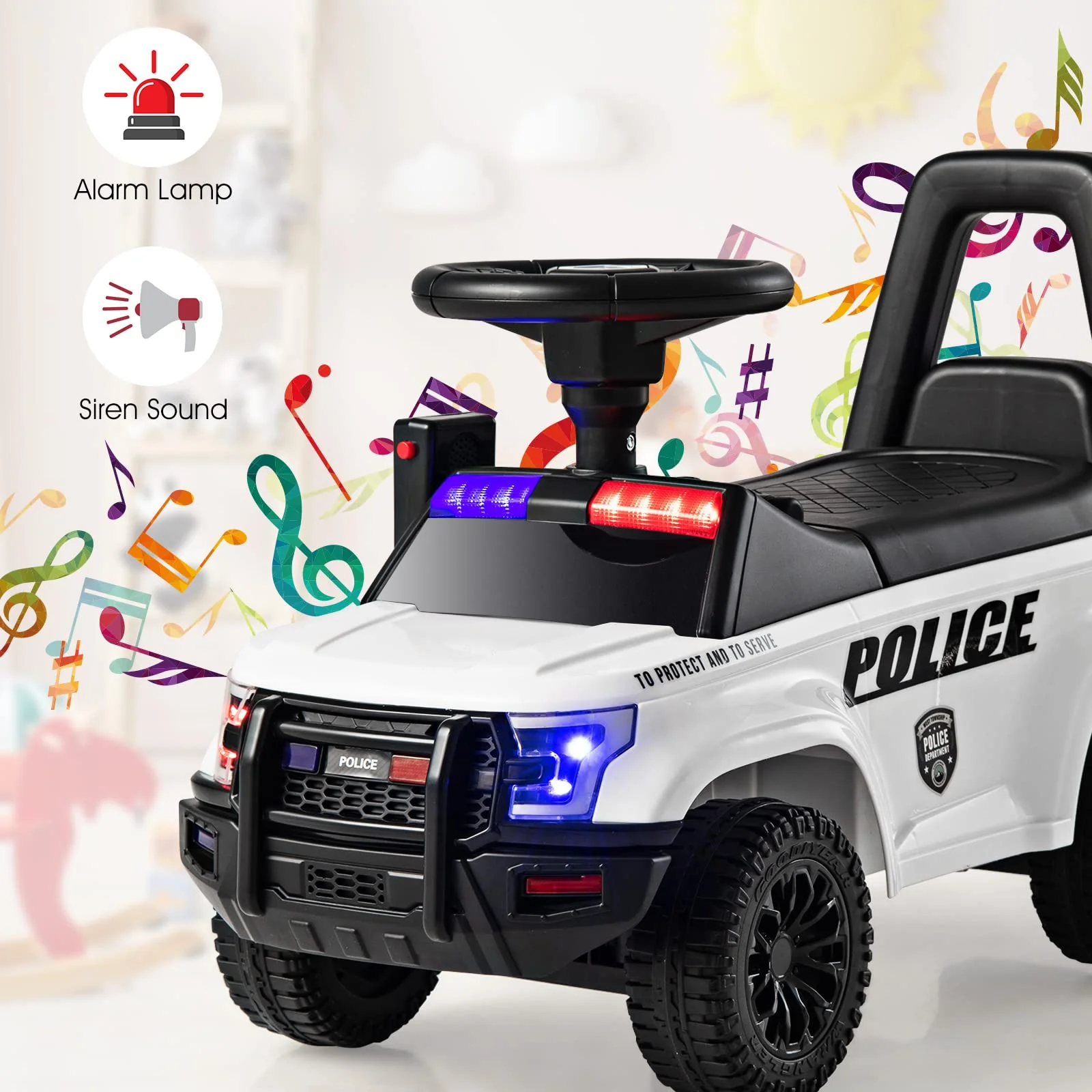 Ride On Push Police Car, Toddler Foot-to-Floor Sliding Toy with Siren - Image 5