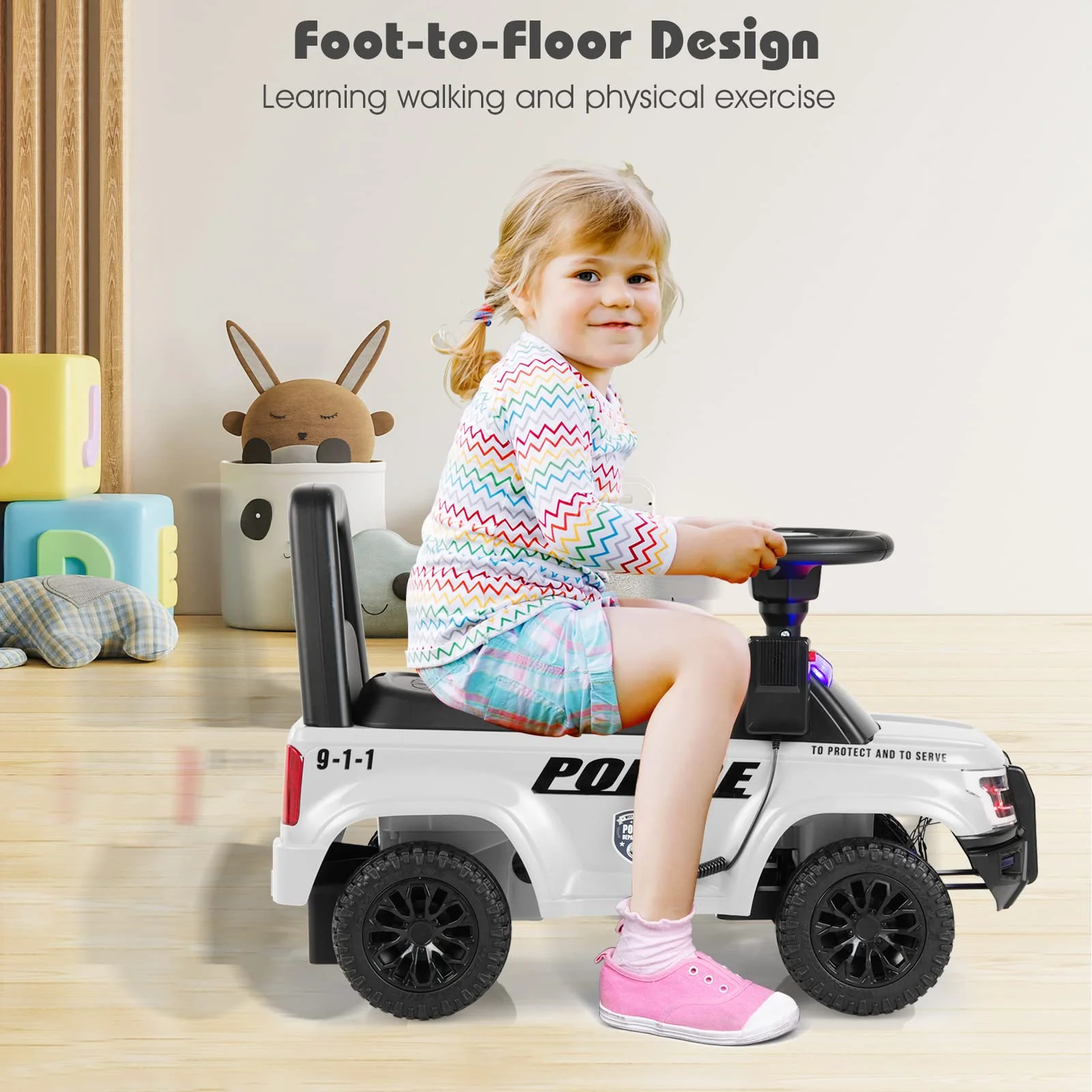 Ride On Push Police Car, Toddler Foot-to-Floor Sliding Toy with Siren - Image 8